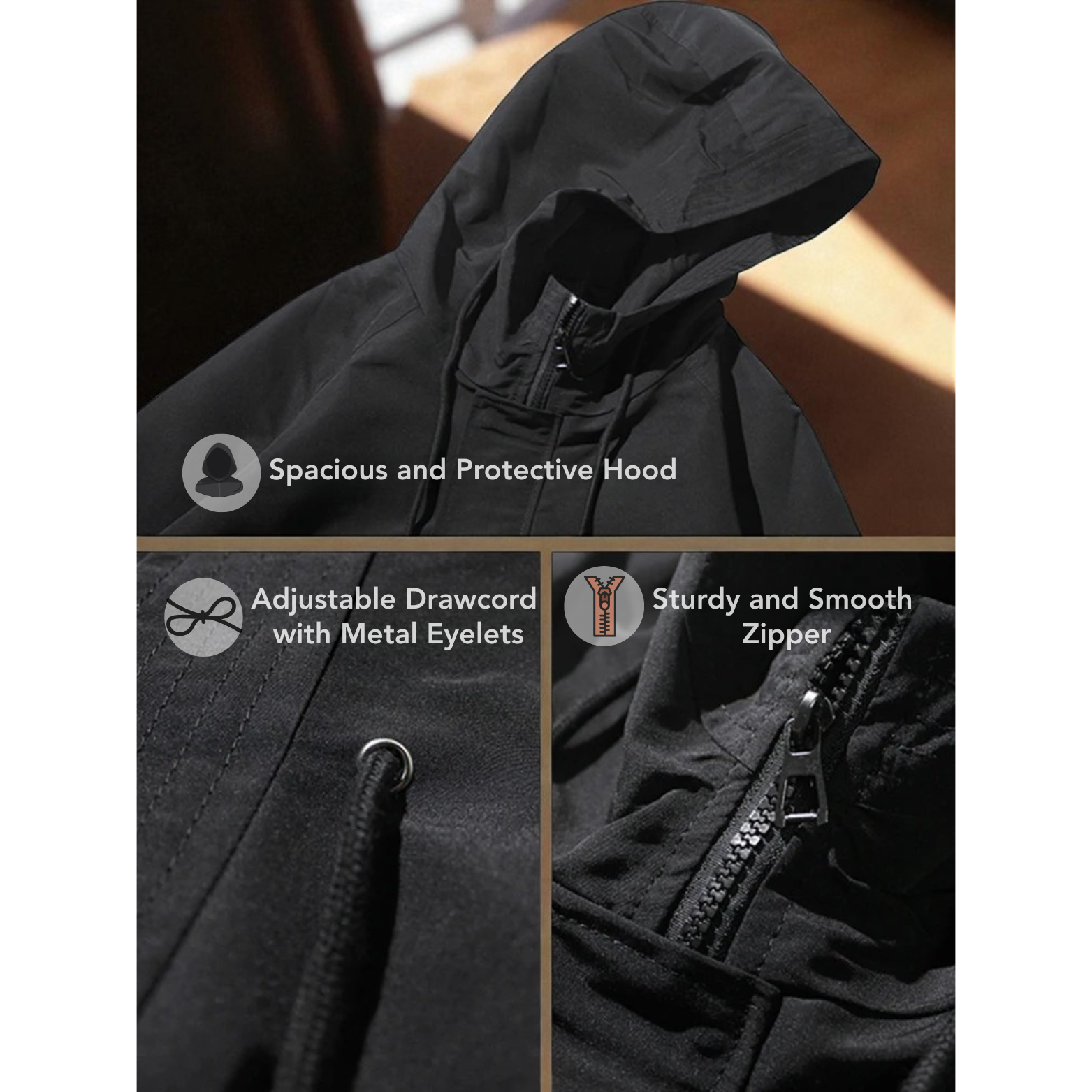 Men hooded trench coat fabric texture close up – The Crew
