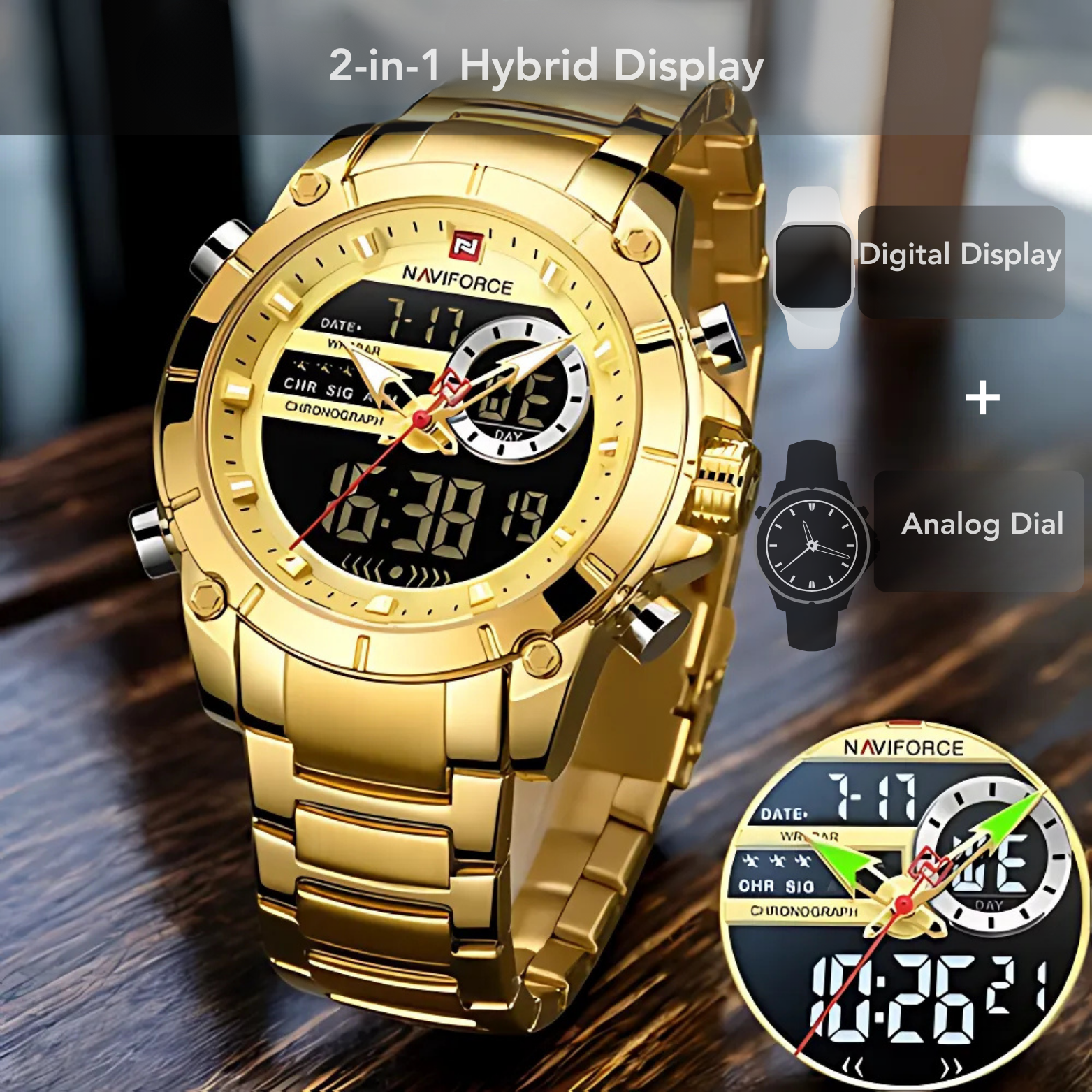 NAVIFORCE NF9163 Dual Display Gold Business Style – The Crew