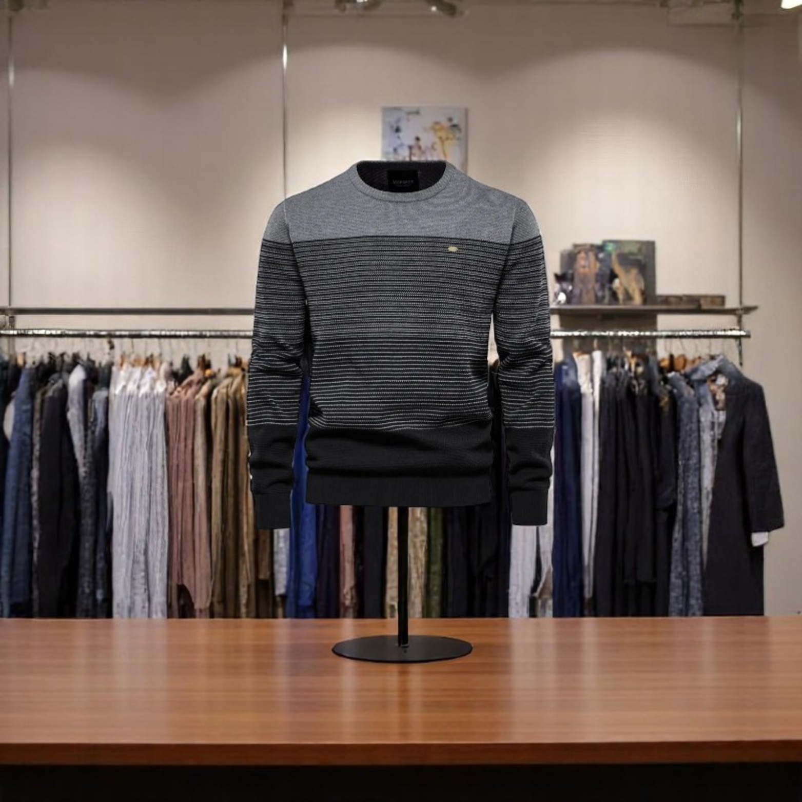 Men’s Striped Panel Winter Sweater Front View – The Crew