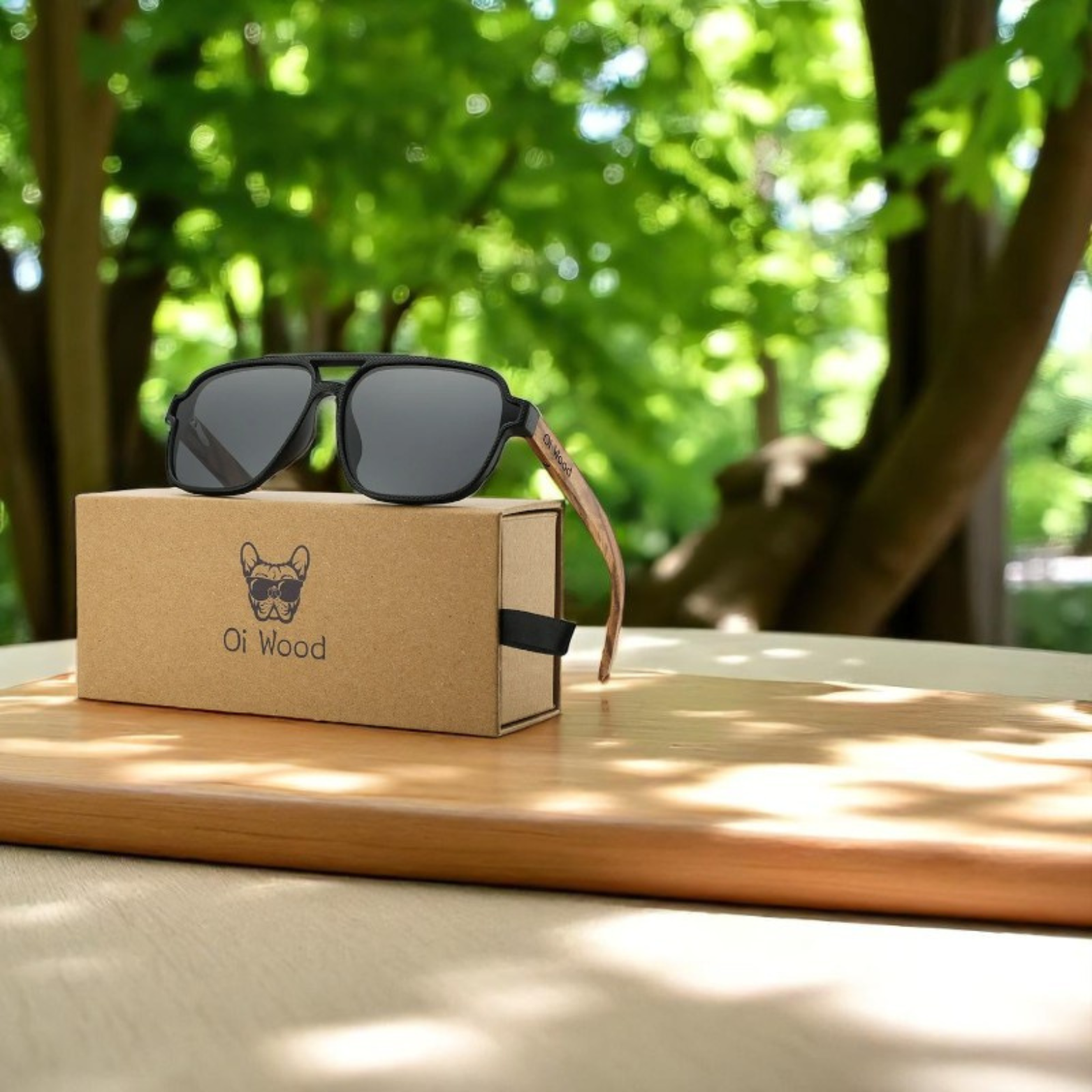 Square wood polarized sunglasses eco packaging – The Crew