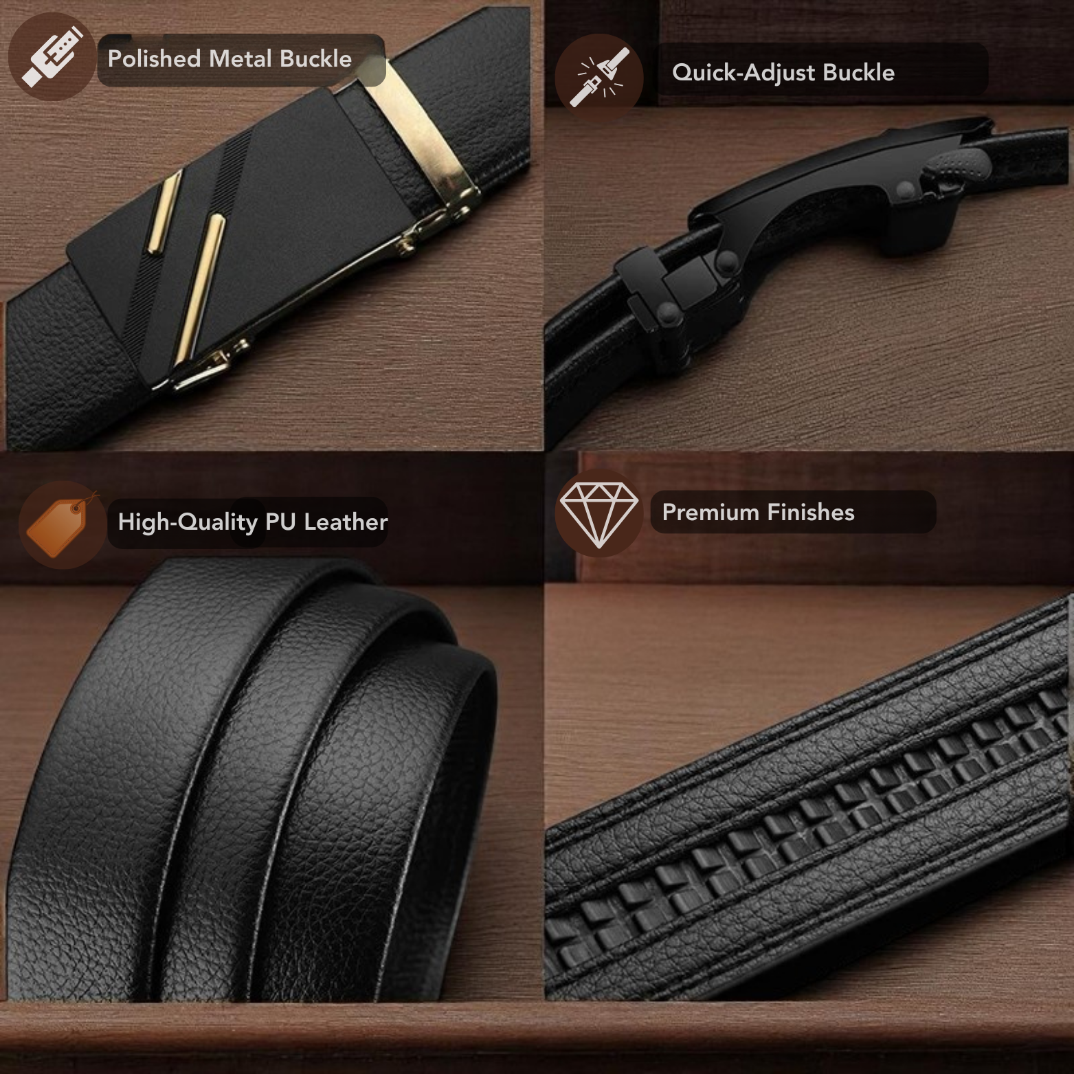 Men’s Luxury PU Leather Belt Texture Detail – The Crew