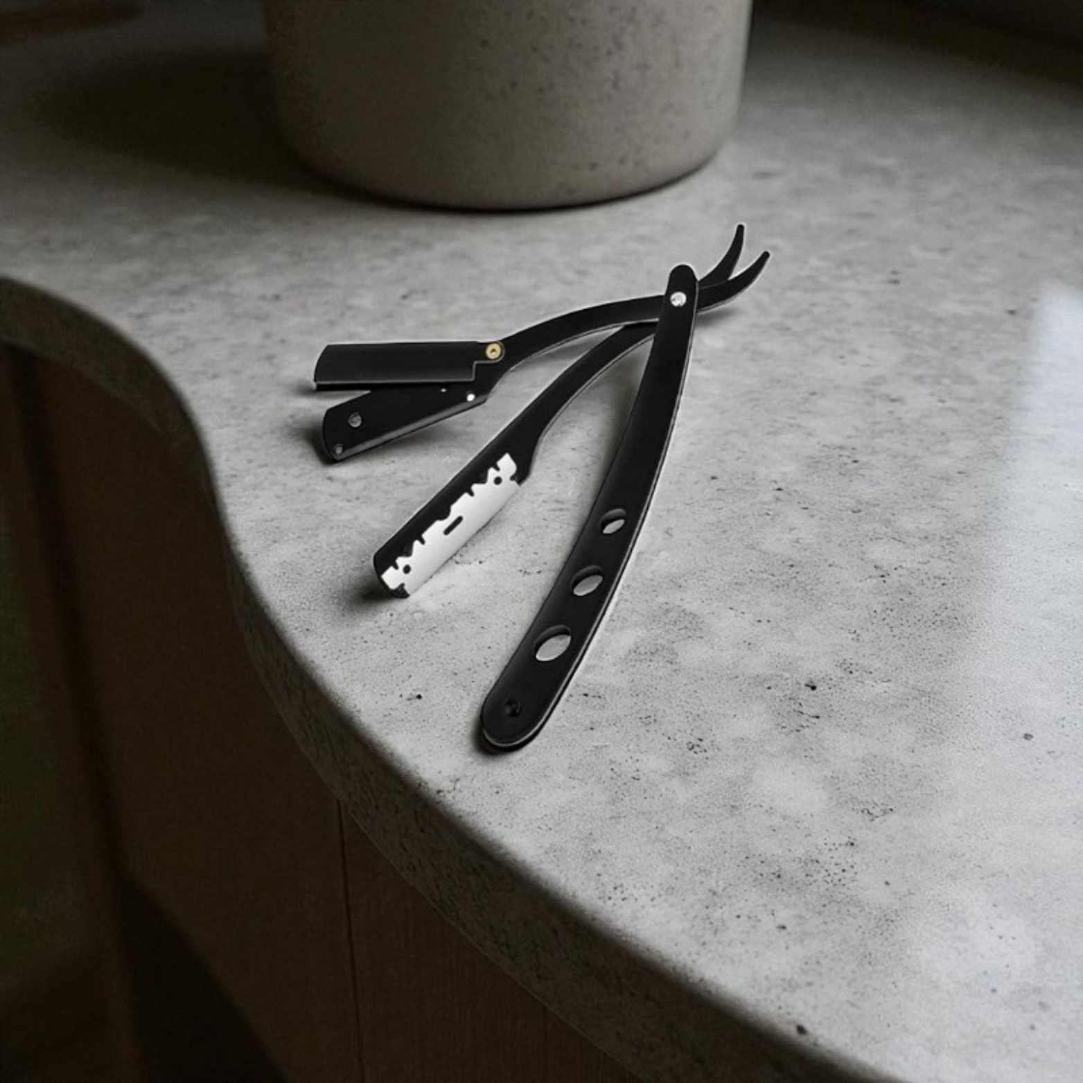 Black Straight Razor Bathroom Counter Lifestyle – The Crew
