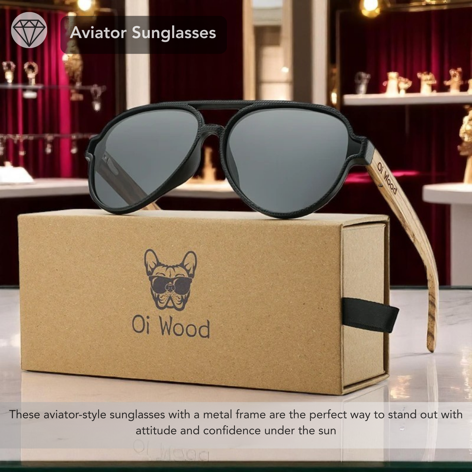 Wood frame polarized sunglasses packaging lifestyle – The Crew