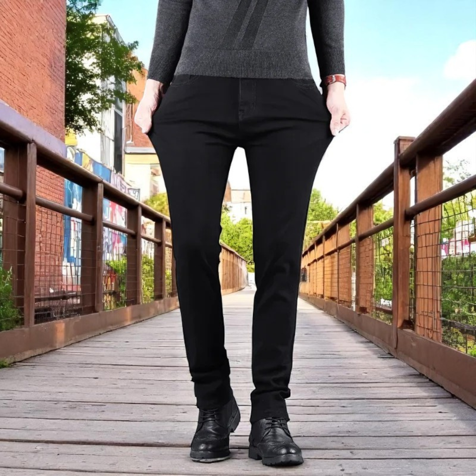 Men black slim straight jeans full length hanging – The Crew