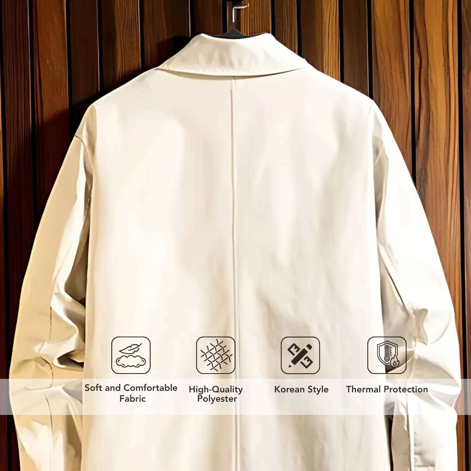 Beige oversized Korean trench coat back view โ The Crew