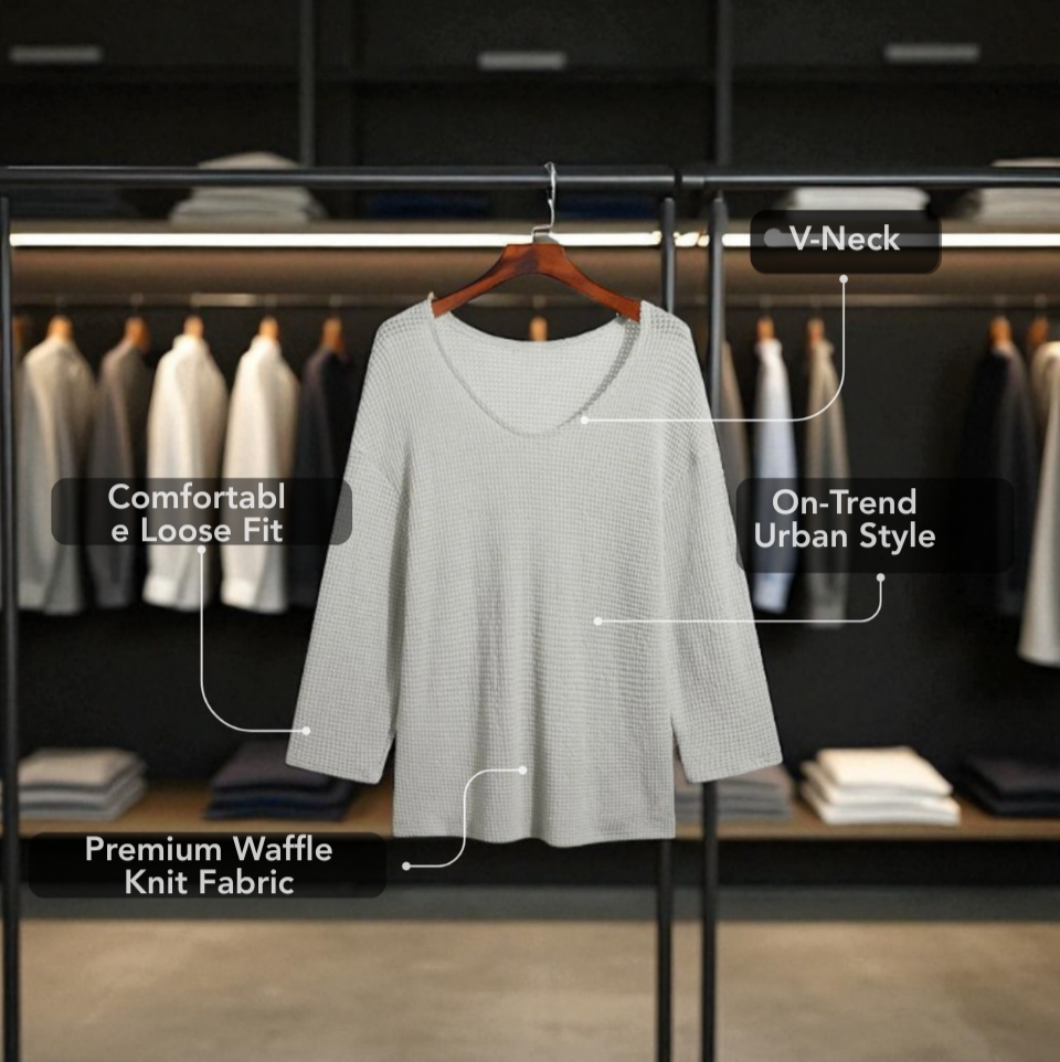 Gray Men’s V-Neck Knit Long Sleeve Shirt Store Display – The Crew