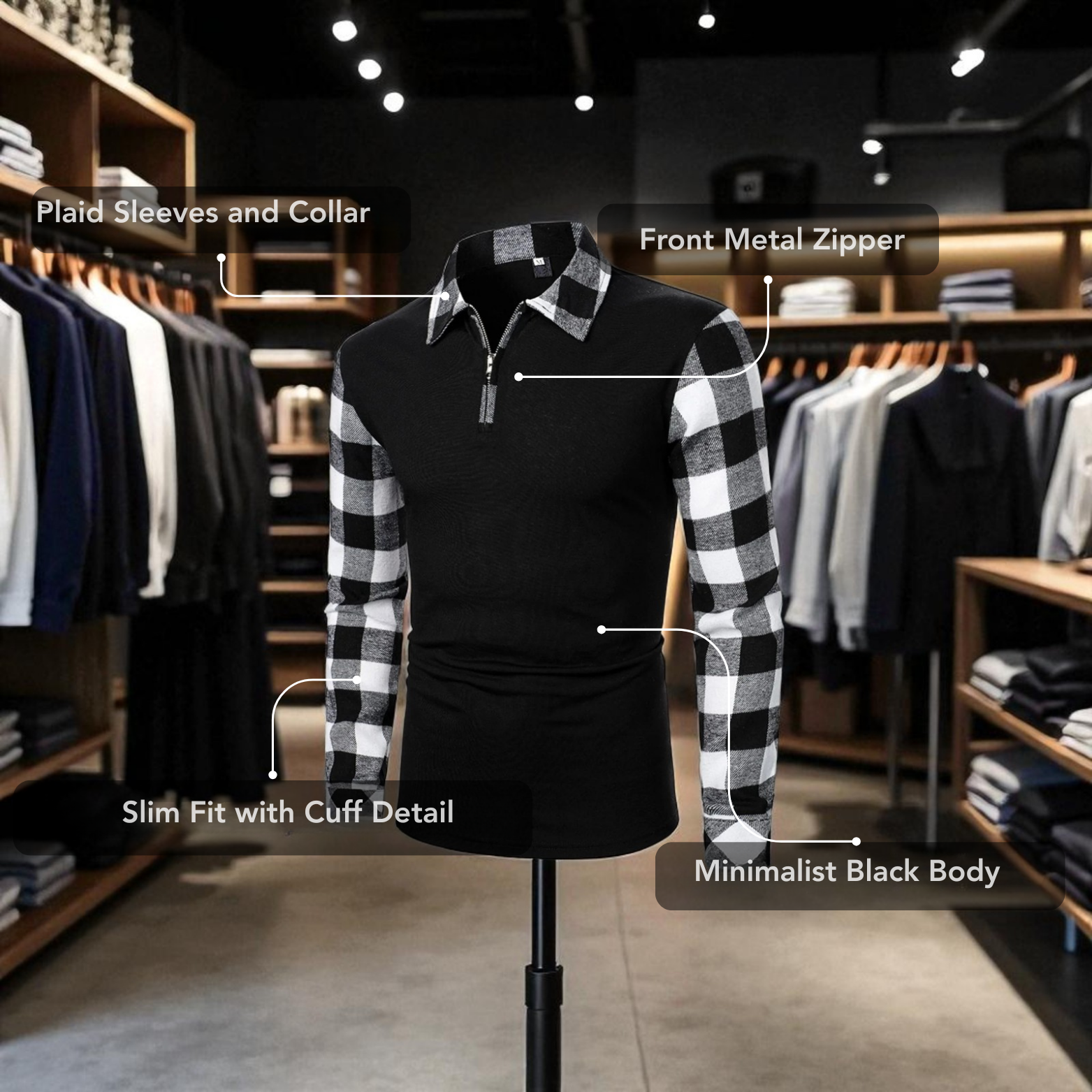 Men slim pullover shirt Side view retail setting – The Crew