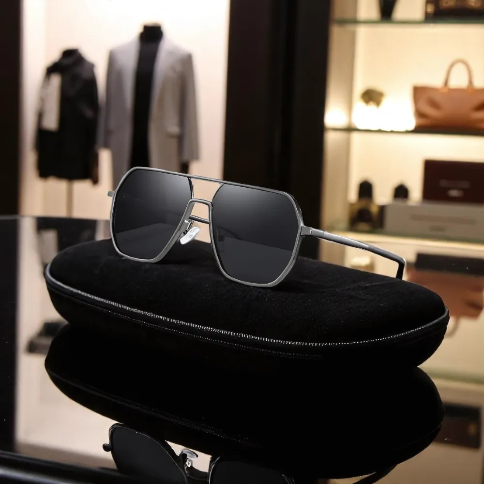 Black lens photochromic sunglasses square style – The Crew