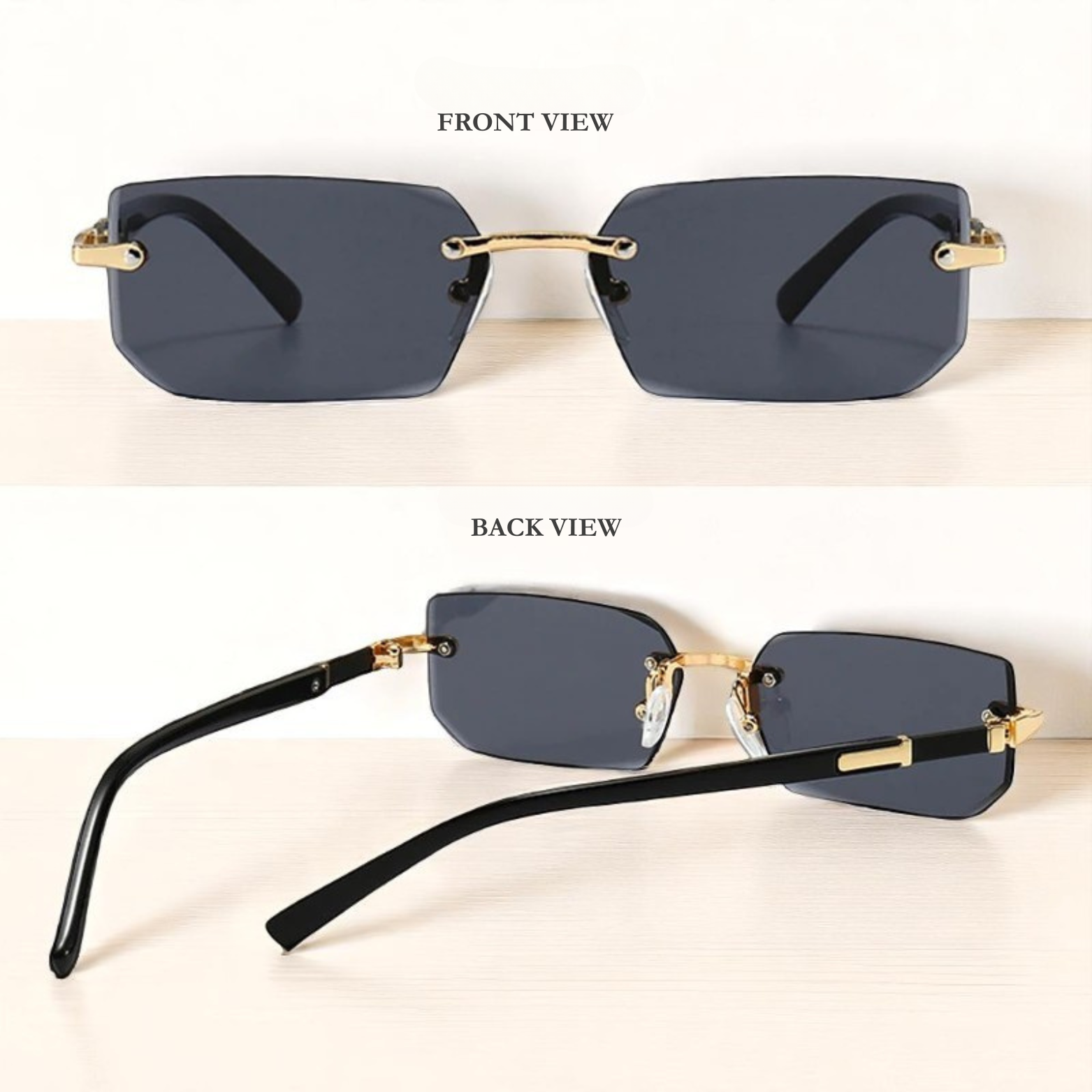 Men’s Rimless Square Sunglasses Black Frame Lifestyle – The Crew