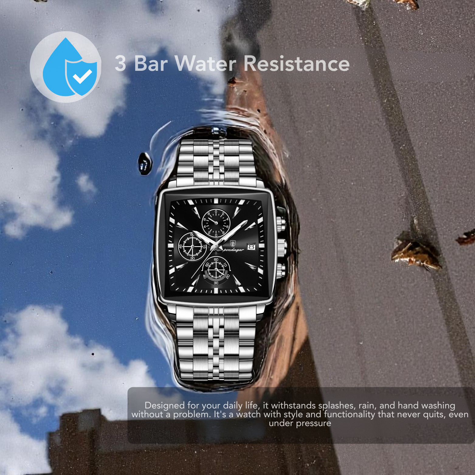 POEDAGAR 866-G Square Chronograph 3ATM Water Resistance – The Crew