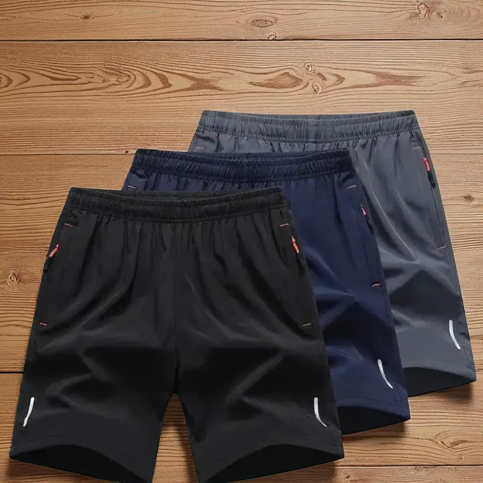 Men’s sports shorts folded stack – The Crew