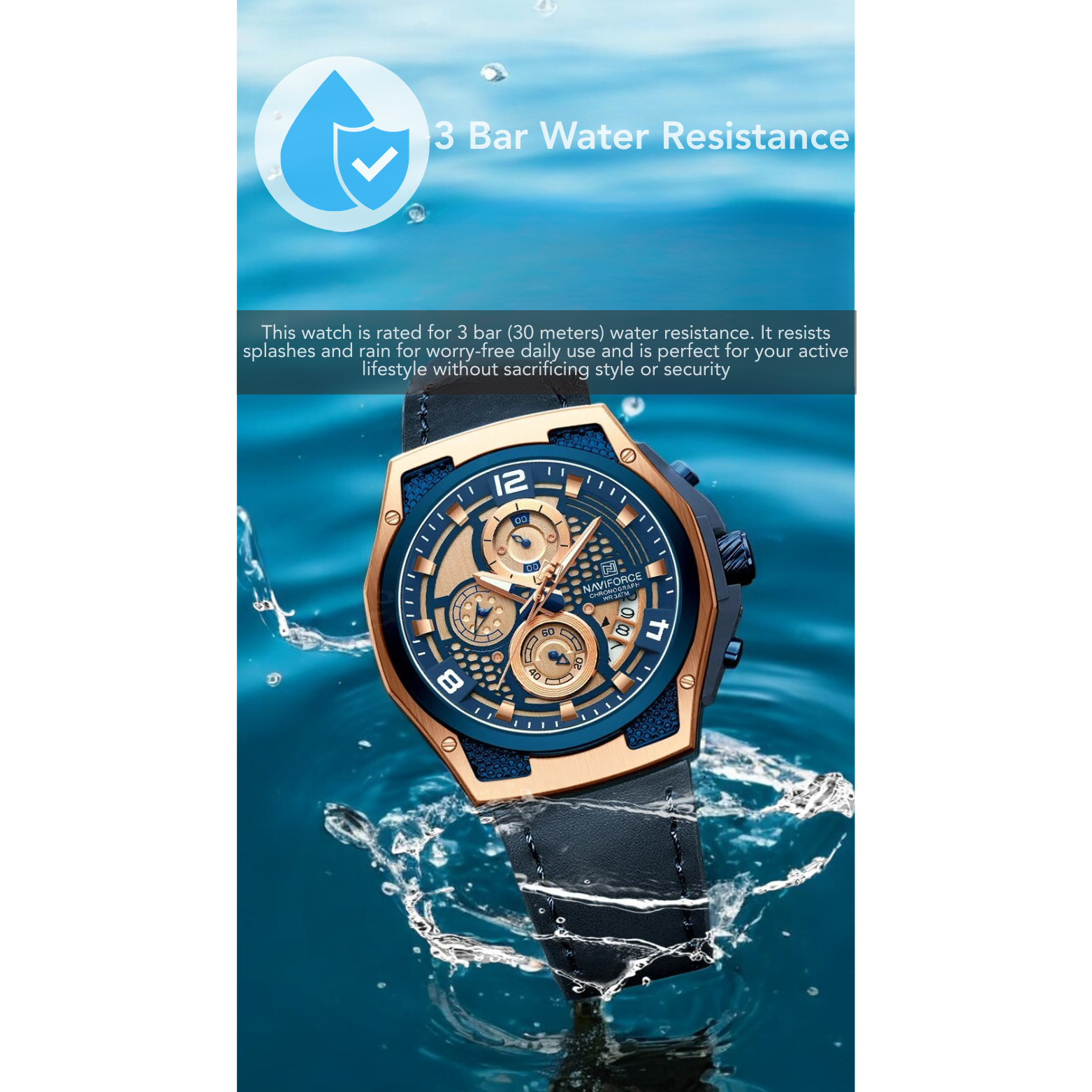 NAVIFORCE NF8051L Leather Chronograph 3ATM Water Test – The Crew