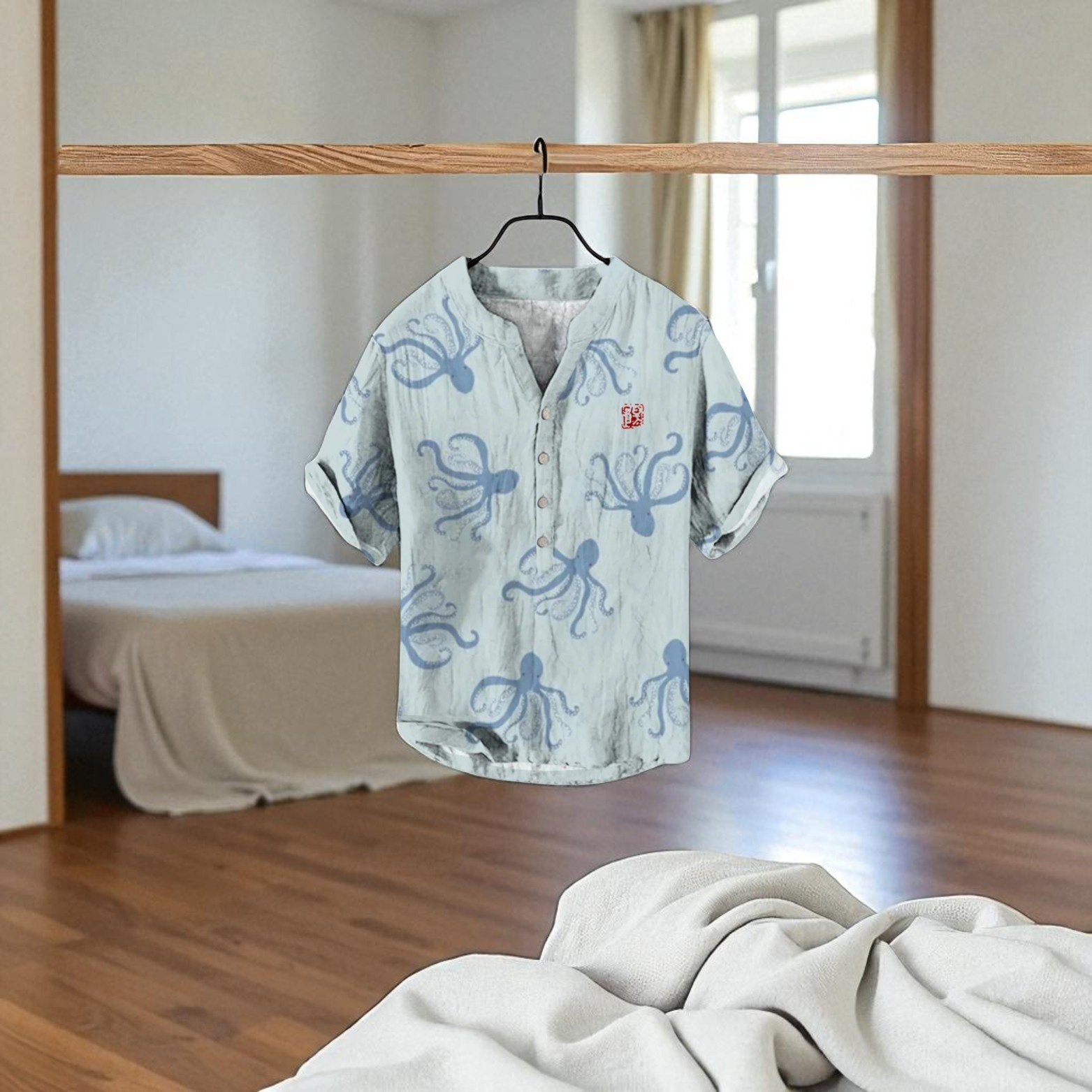 Light Blue 3D Print Linen Shirt Sunlit Room – The Crew