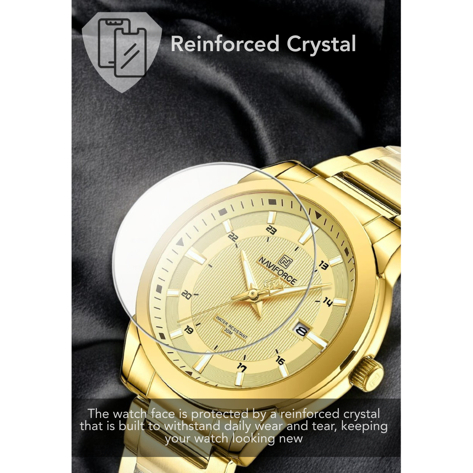 NAVIFORCE NF8029 Gold Dial Luxury Close Up – The Crew