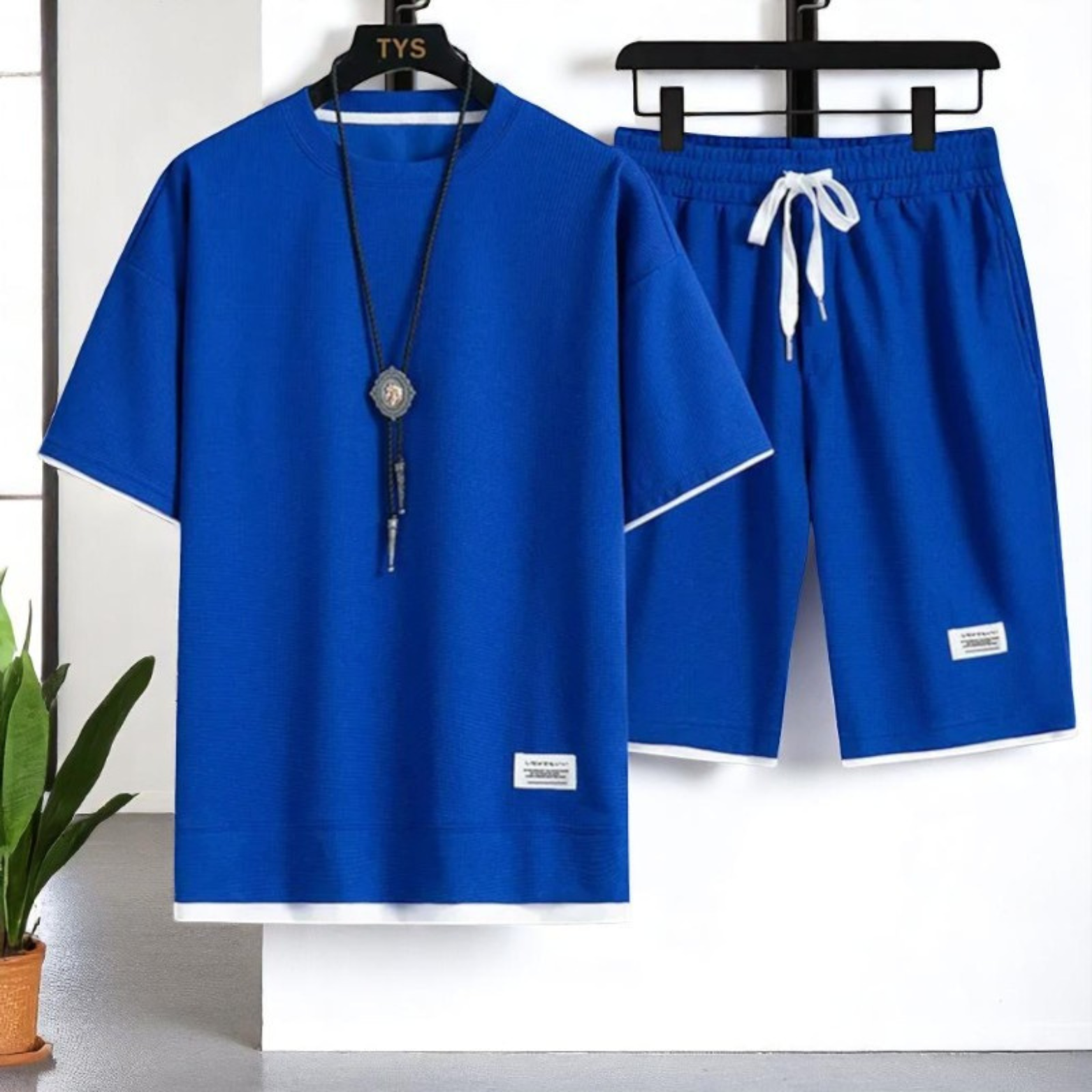 Men summer waffle set royal blue outfit – The Crew