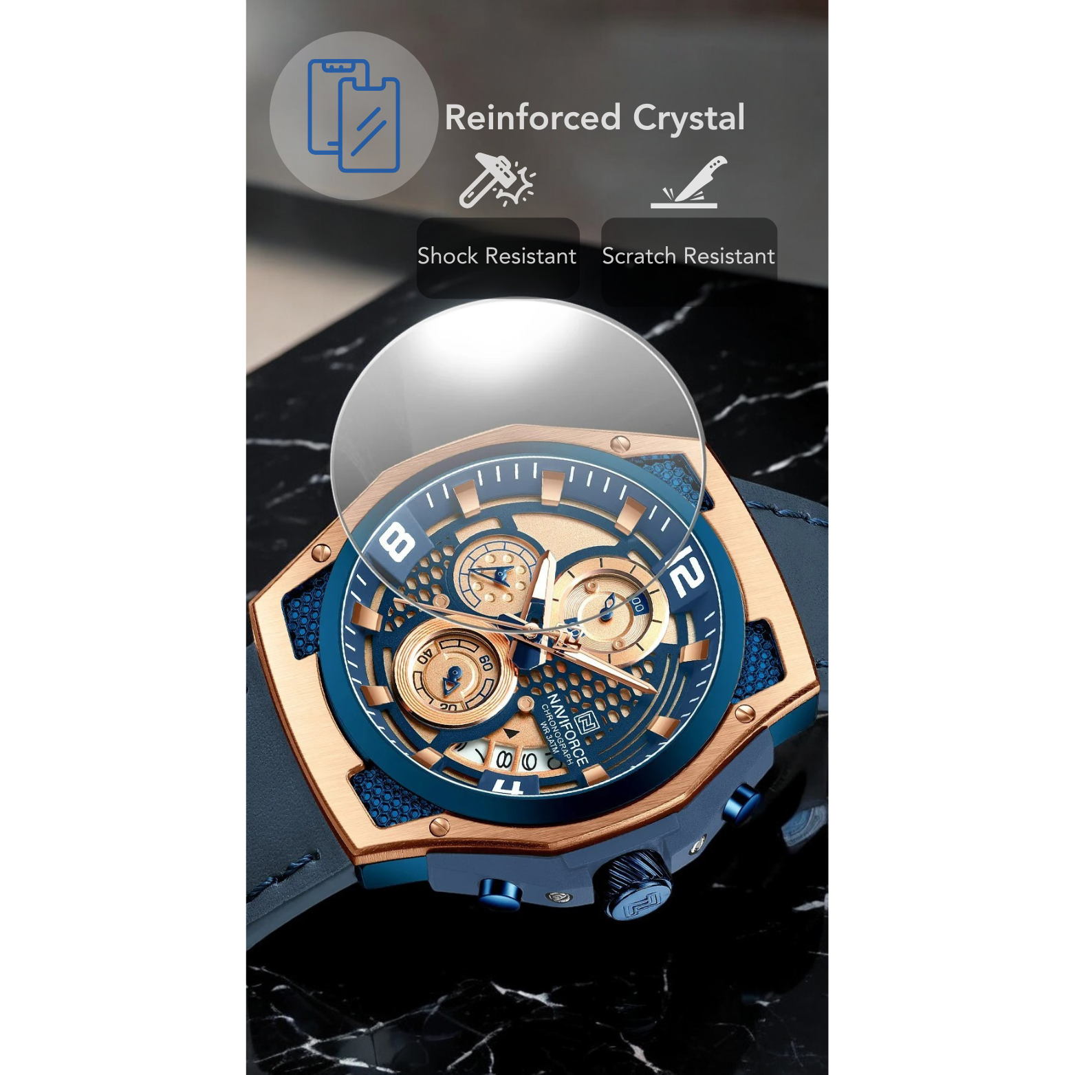 NAVIFORCE NF8051L Leather Chronograph Close Up Dial – The Crew