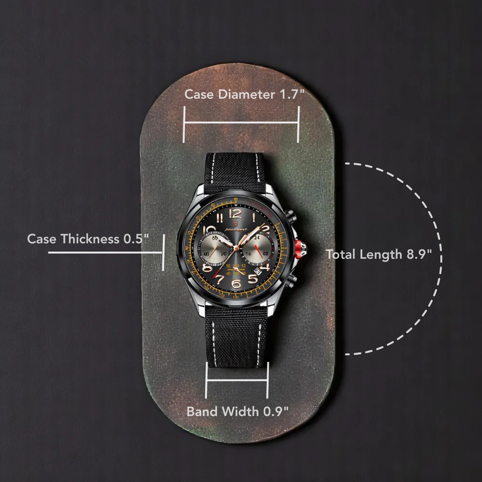 POEDAGAR 862 Leather Chronograph Case Detail – The Crew