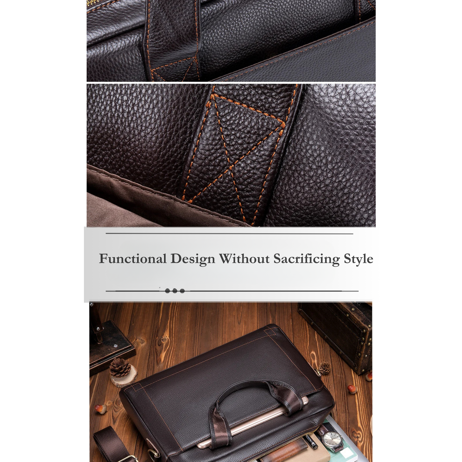 Men’s Leather Executive Bag Top View With Laptop – The Crew