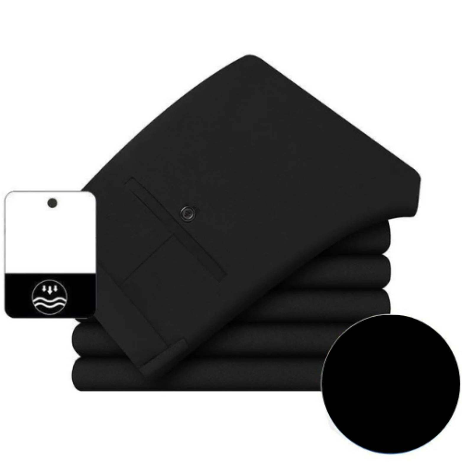 Folded black stretch dress pants stack – The Crew