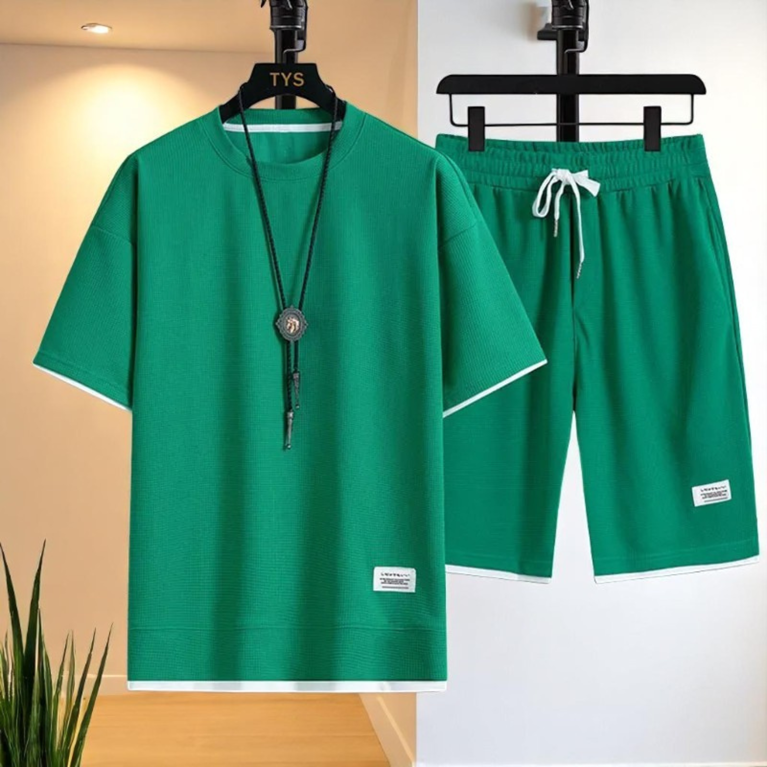 Men summer waffle set emerald green outfit – The Crew
