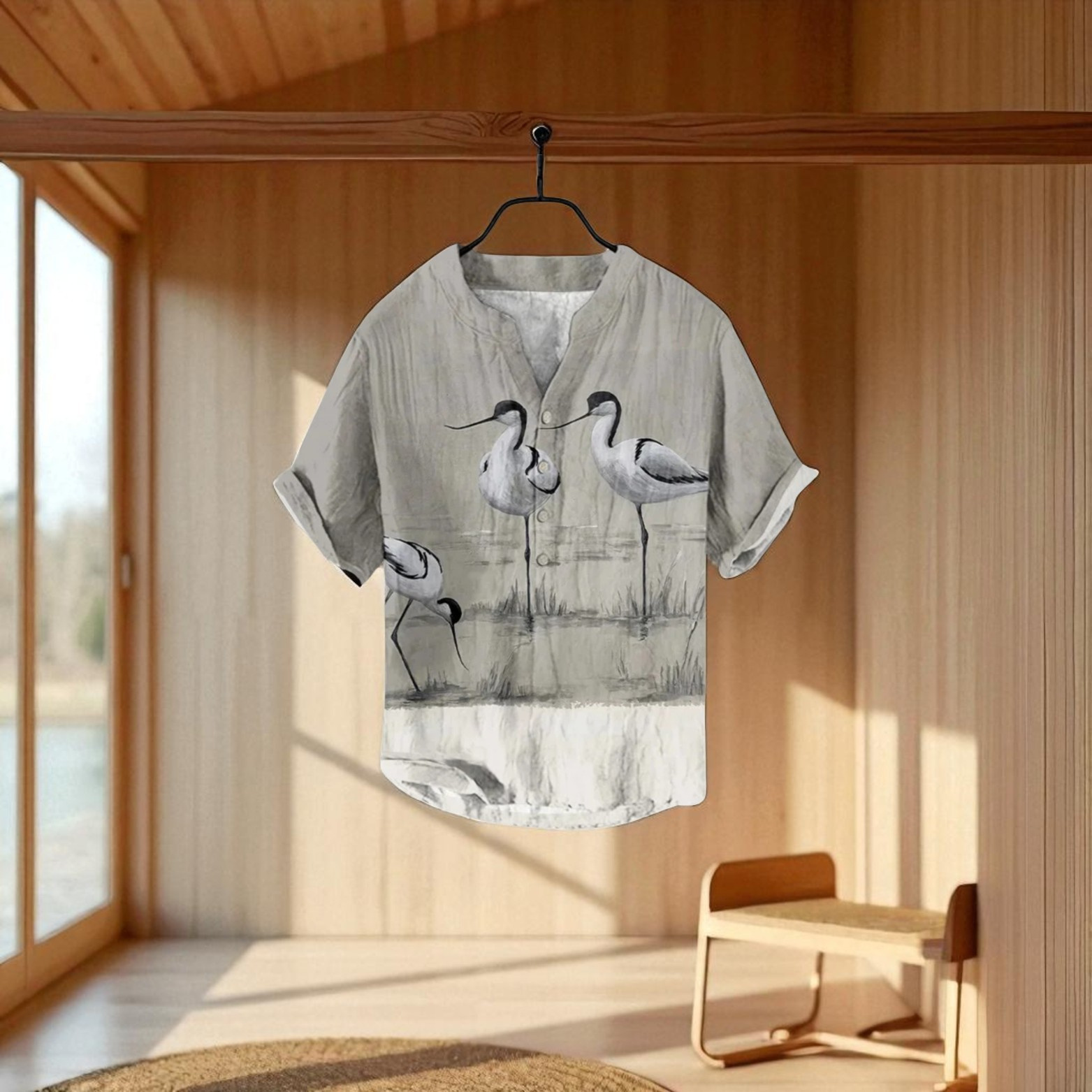 Grey Men’s 3D Print Linen Shirt Boutique Display – The Crew