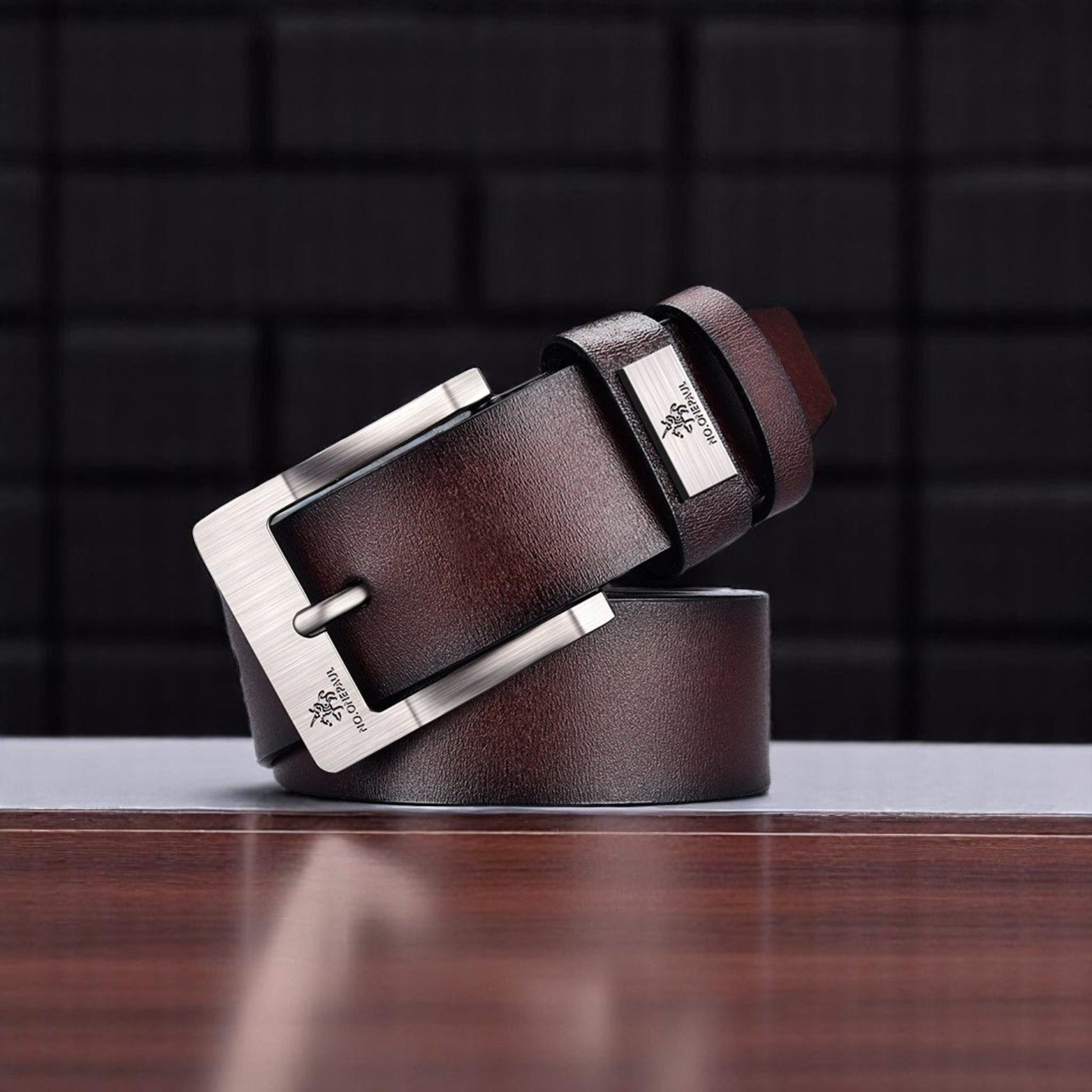 Men’s Brown Leather Belt With Silver Buckle – The Crew