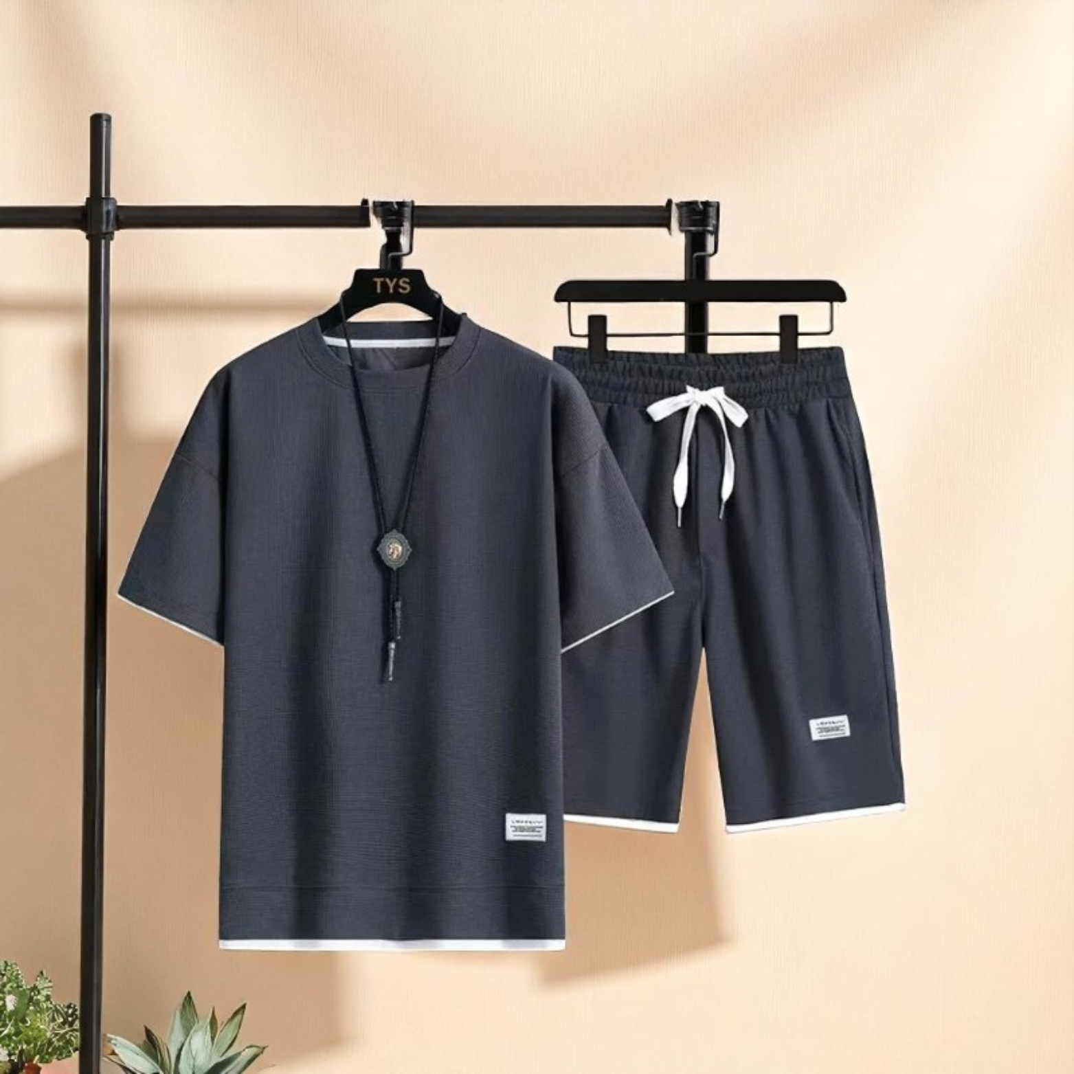 Men summer waffle set charcoal casual wear – The Crew