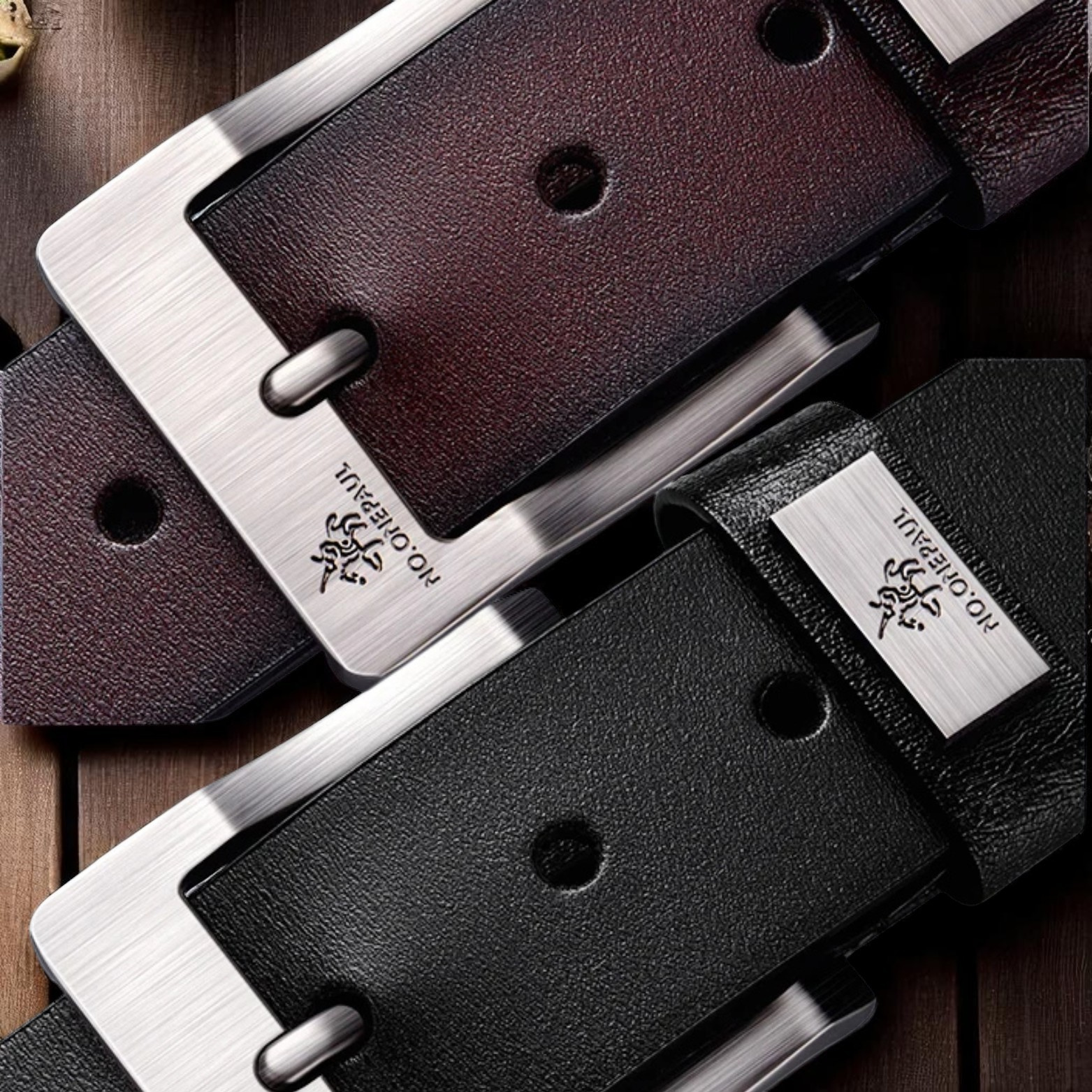 Men’s Synthetic Leather Belt Metal Buckle Detail – The Crew