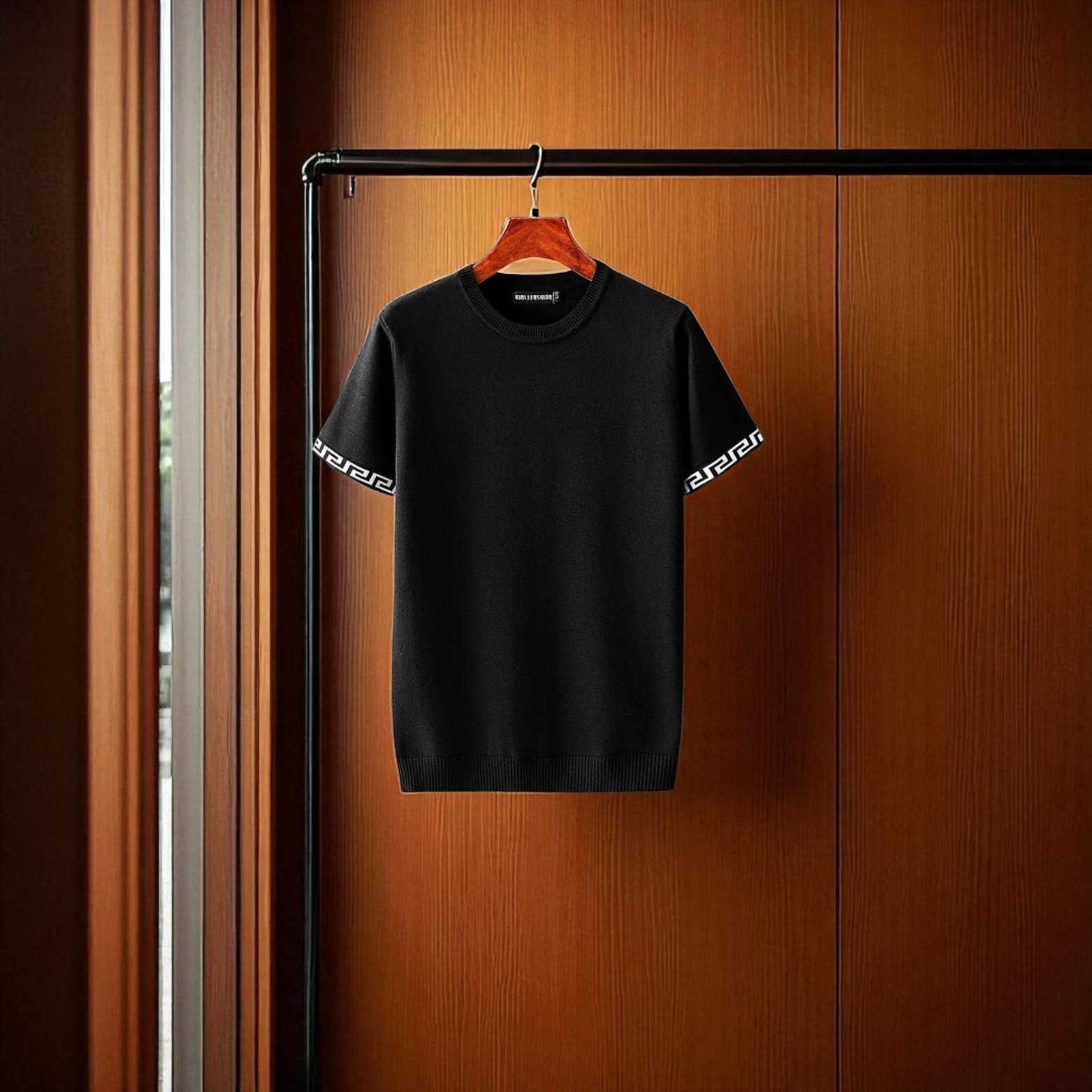 Black Cotton Knit T-Shirt Hanging in Closet – The Crew