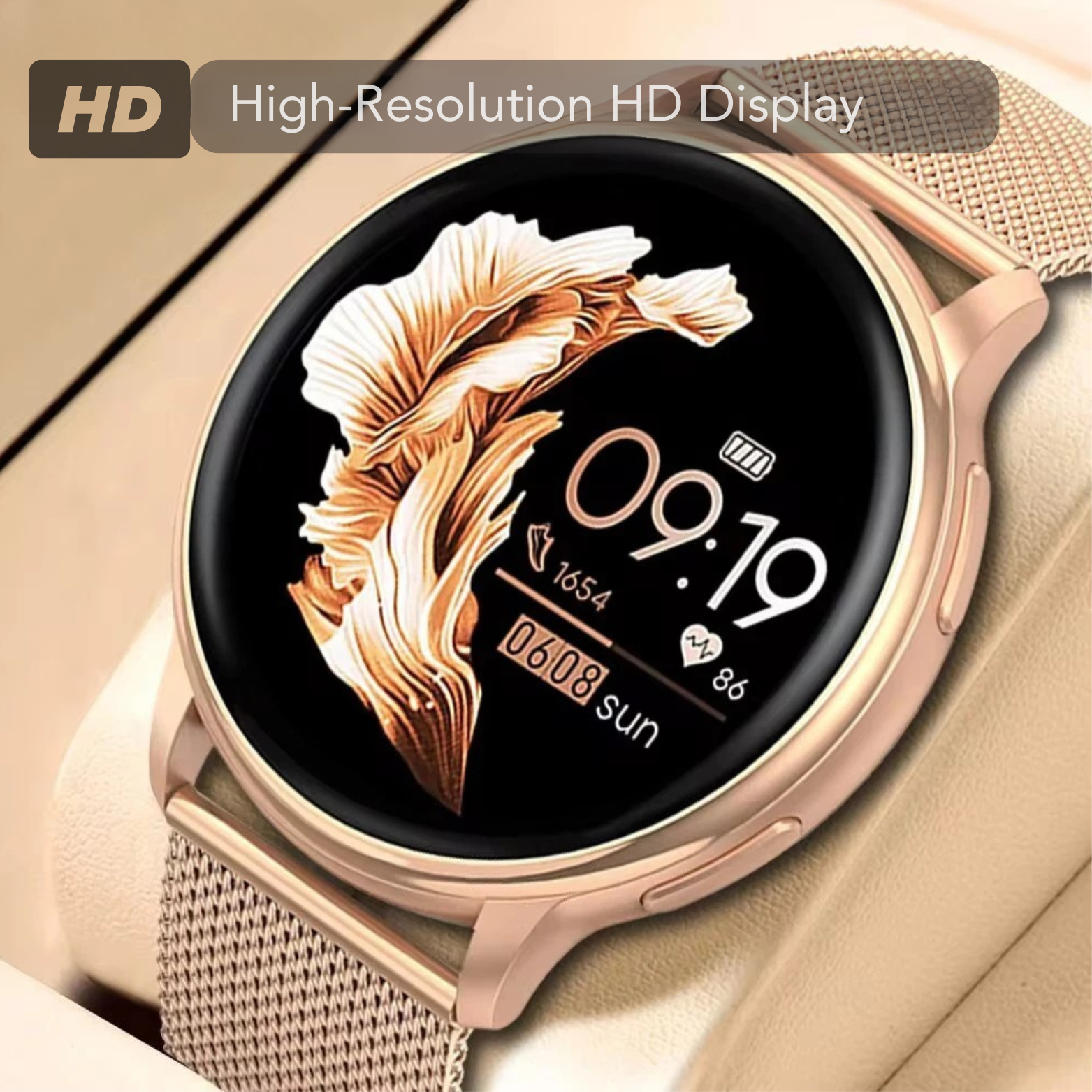 Y22 Smartwatch Gold Case Premium Angle – The Crew