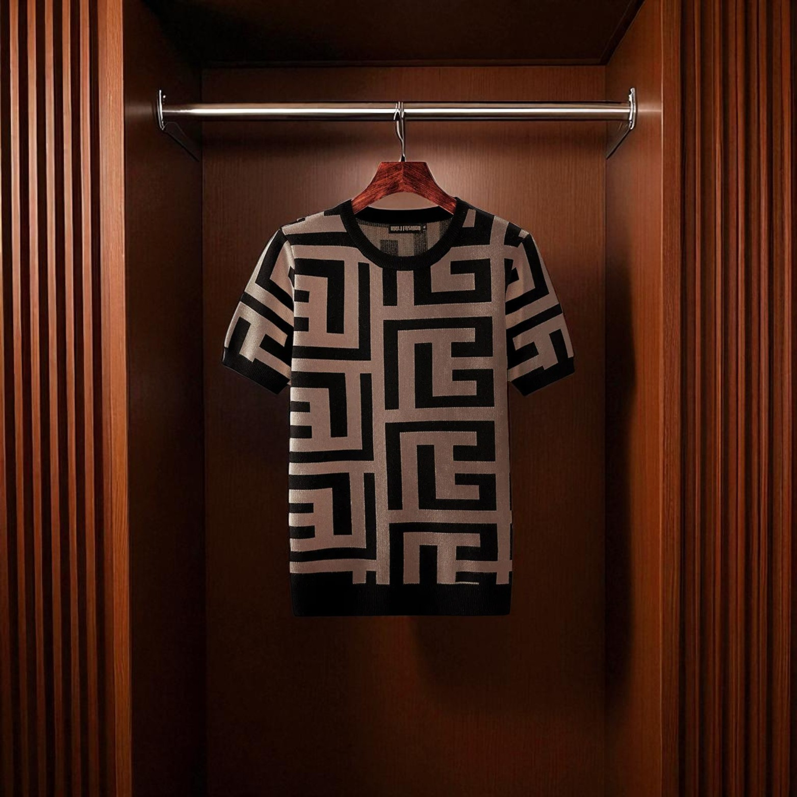 Brown Geometric Knit T-Shirt Sweater Closet View – The Crew