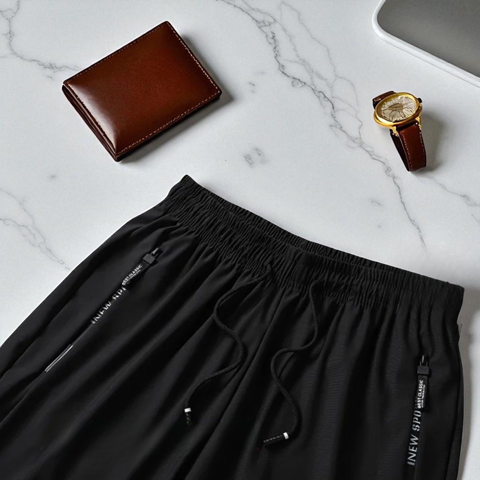 Men’s Ice Silk Joggers Casual Outfit Flat Lay – The Crew