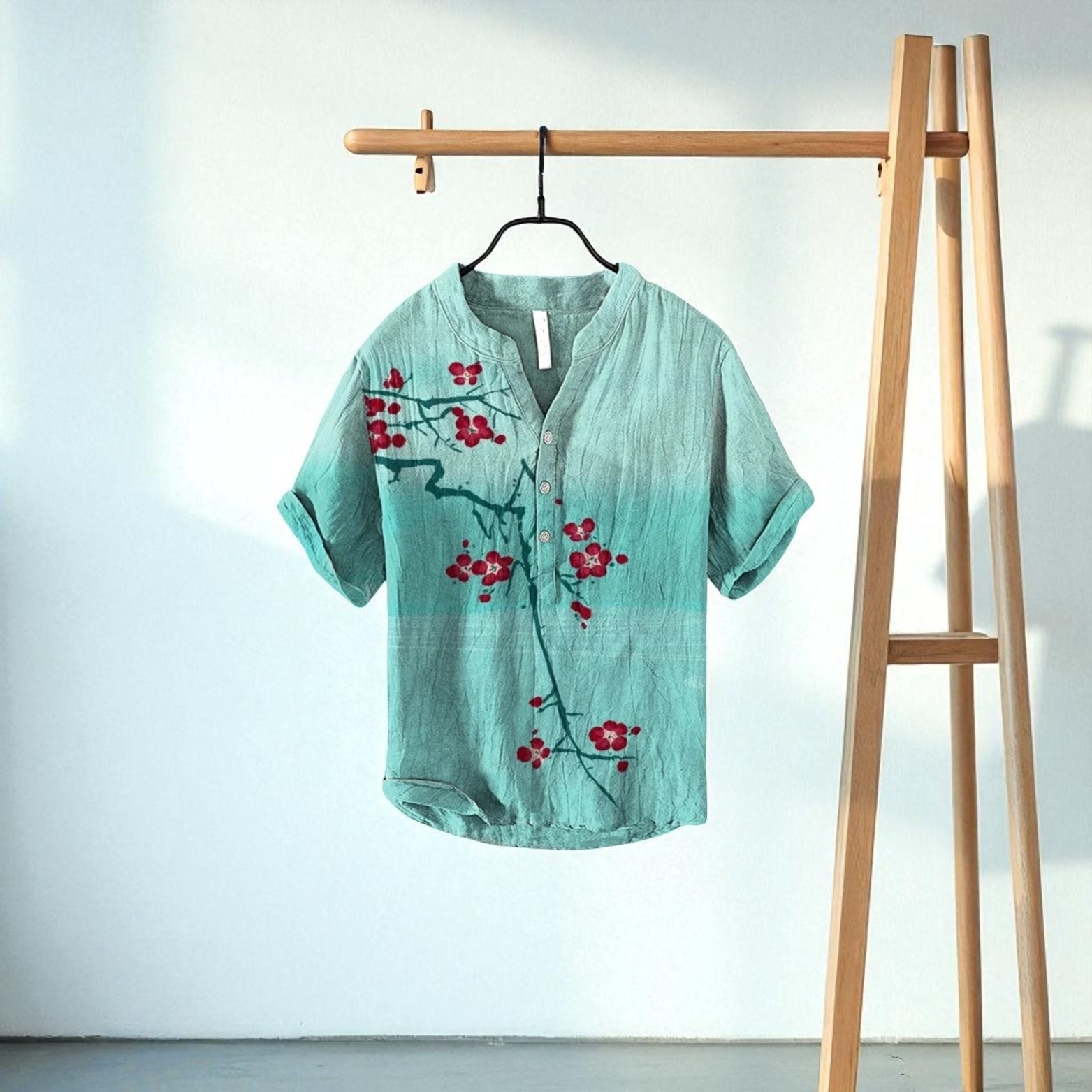 Turquoise Floral 3D Print Linen Shirt – The Crew