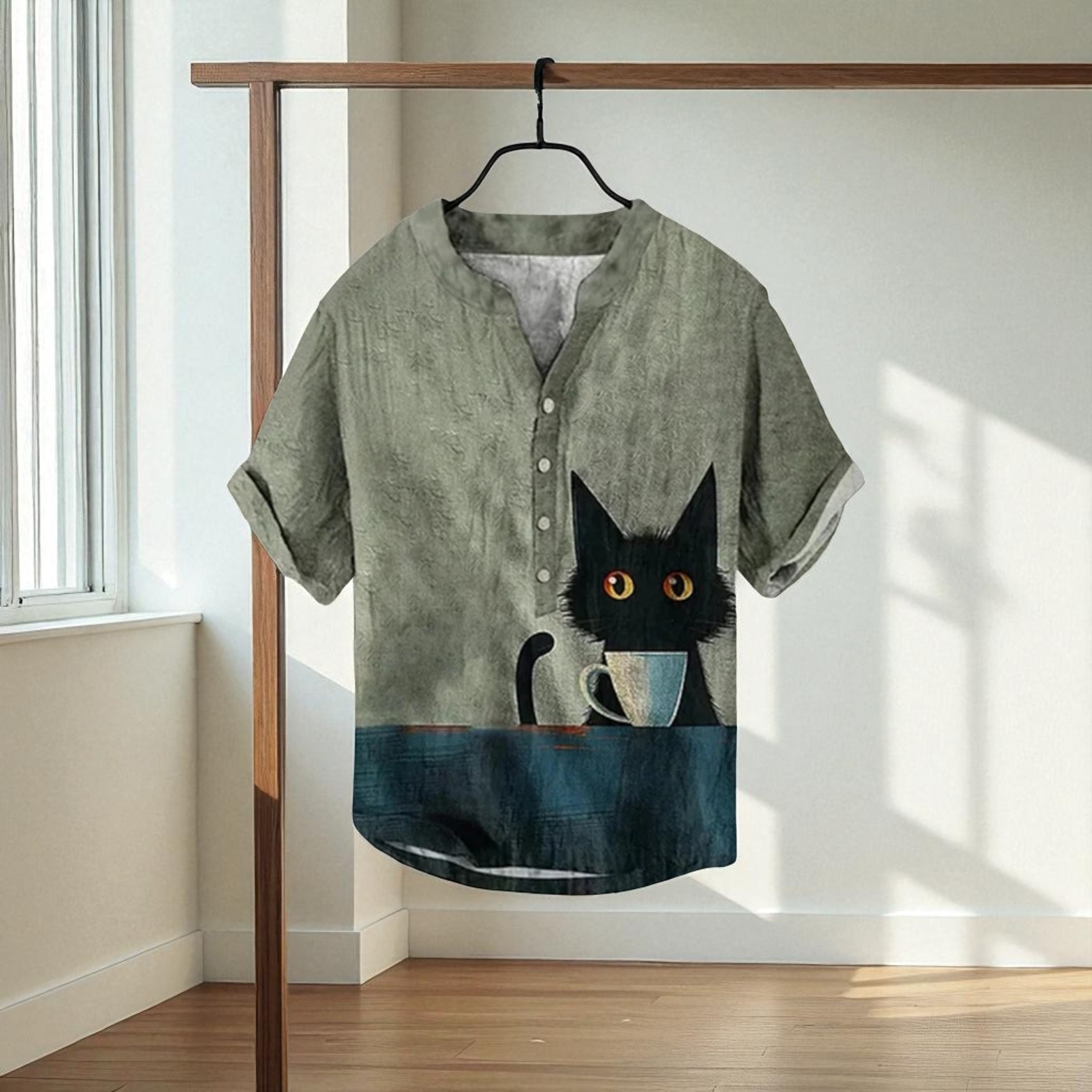 Green Cat 3D Print Linen Shirt – The Crew