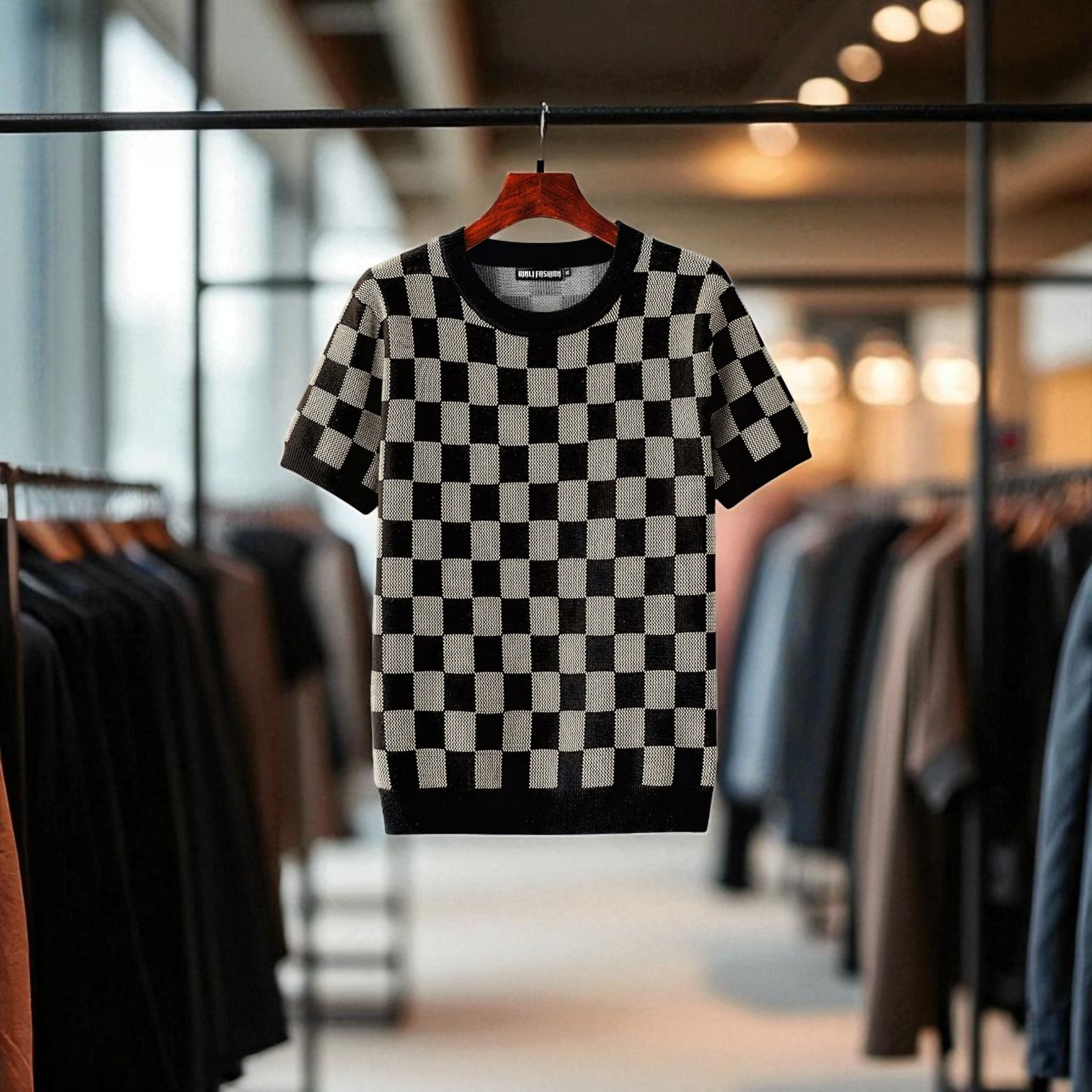 Gray Black Cotton Knit T-Shirt with Geometric – The Crew