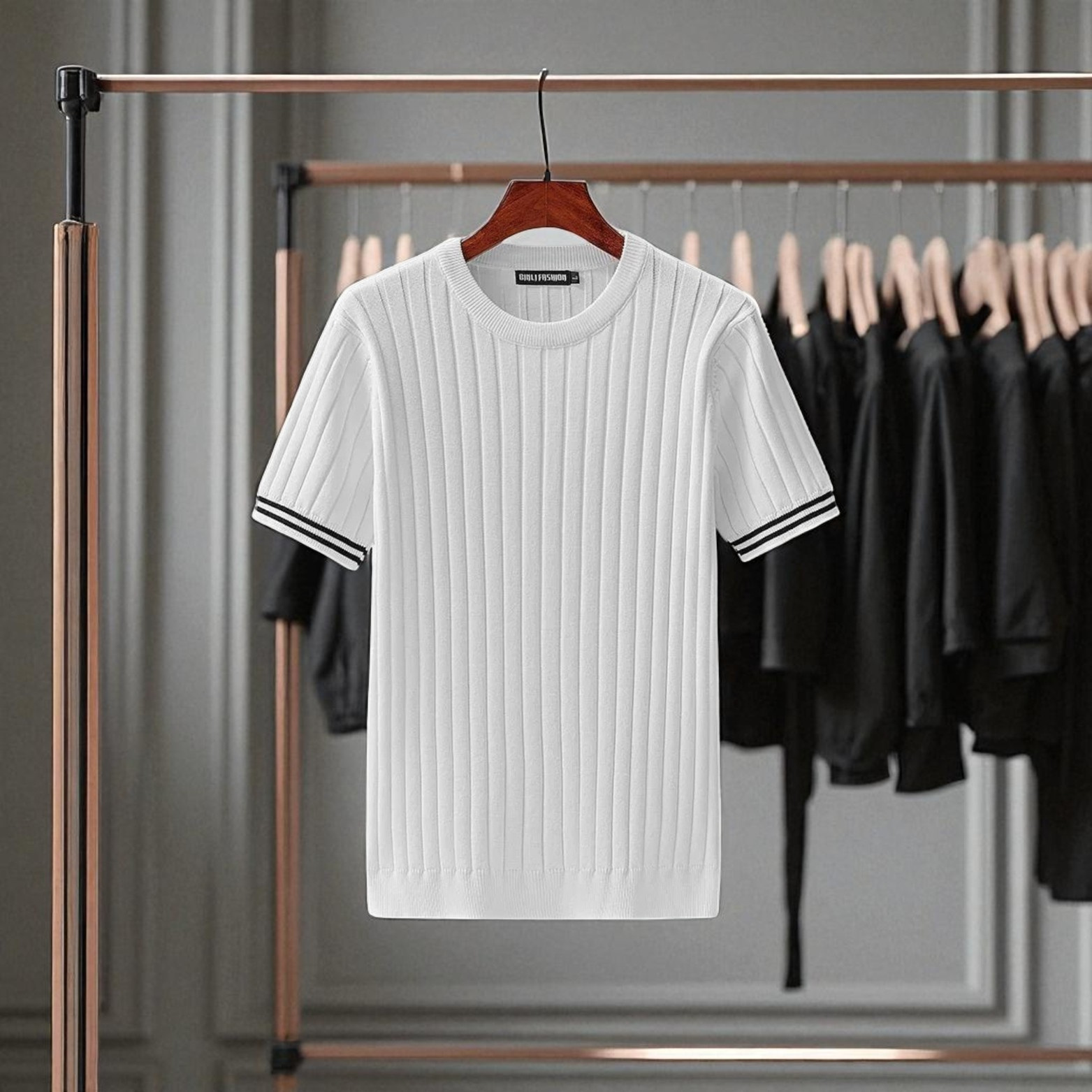 White Ribbed Cotton Knit T-Shirt Store Display – The Crew