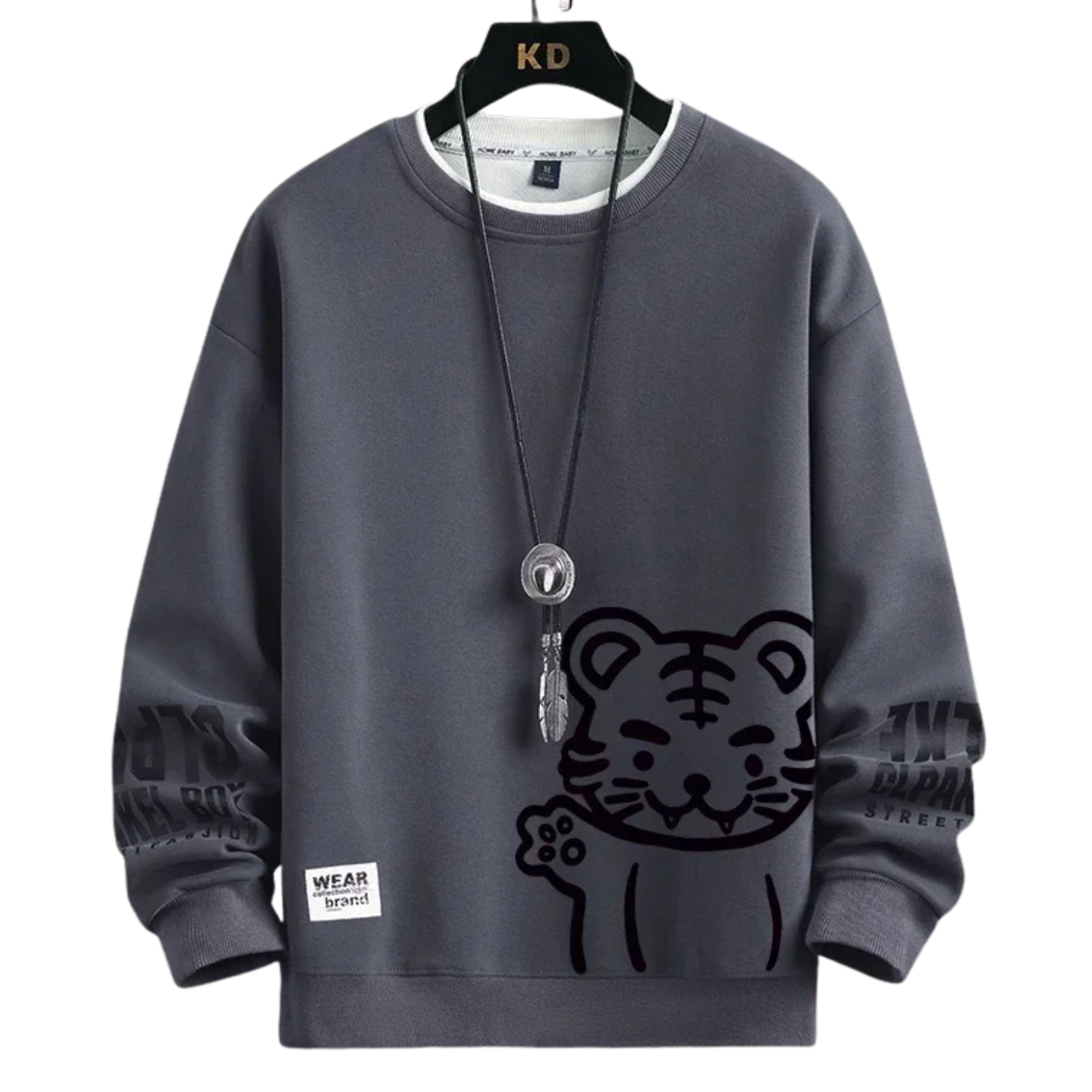 Men’s Japanese Tiger Sweatshirt Gray Alternate View – The Crew