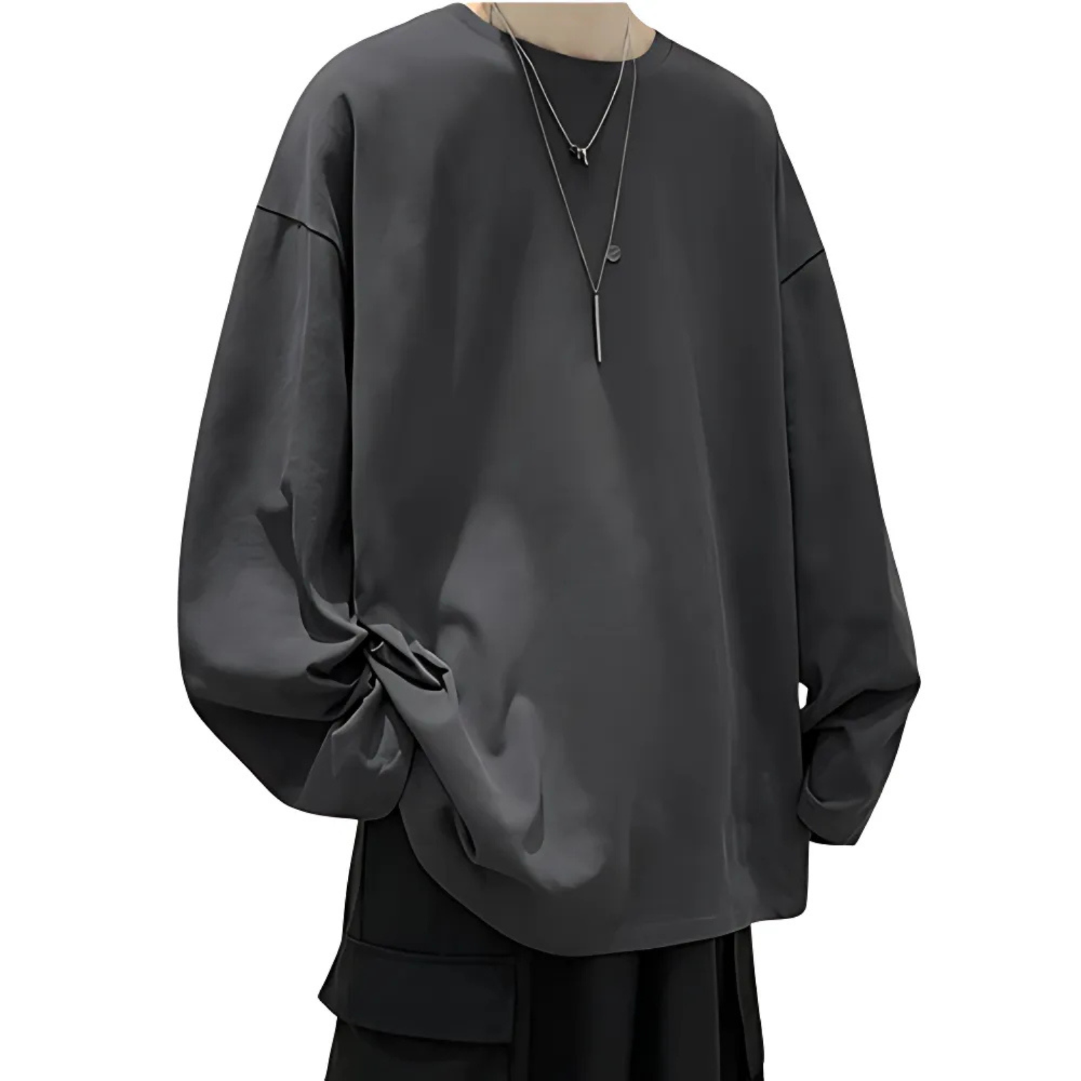 Dark gray oversized cotton long sleeve t-shirt – The Crew