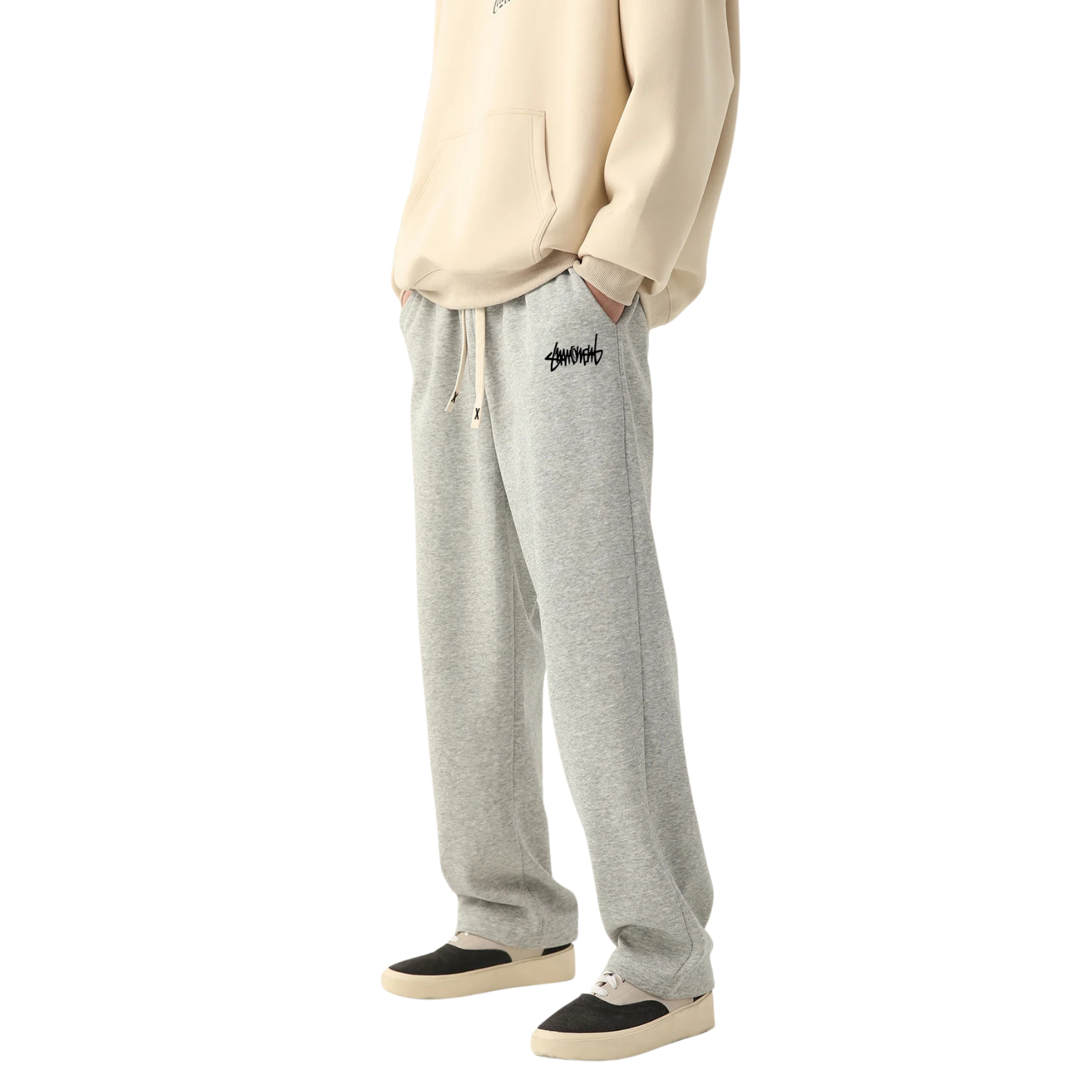 Men baggy jogger pants gray side view – The Crew