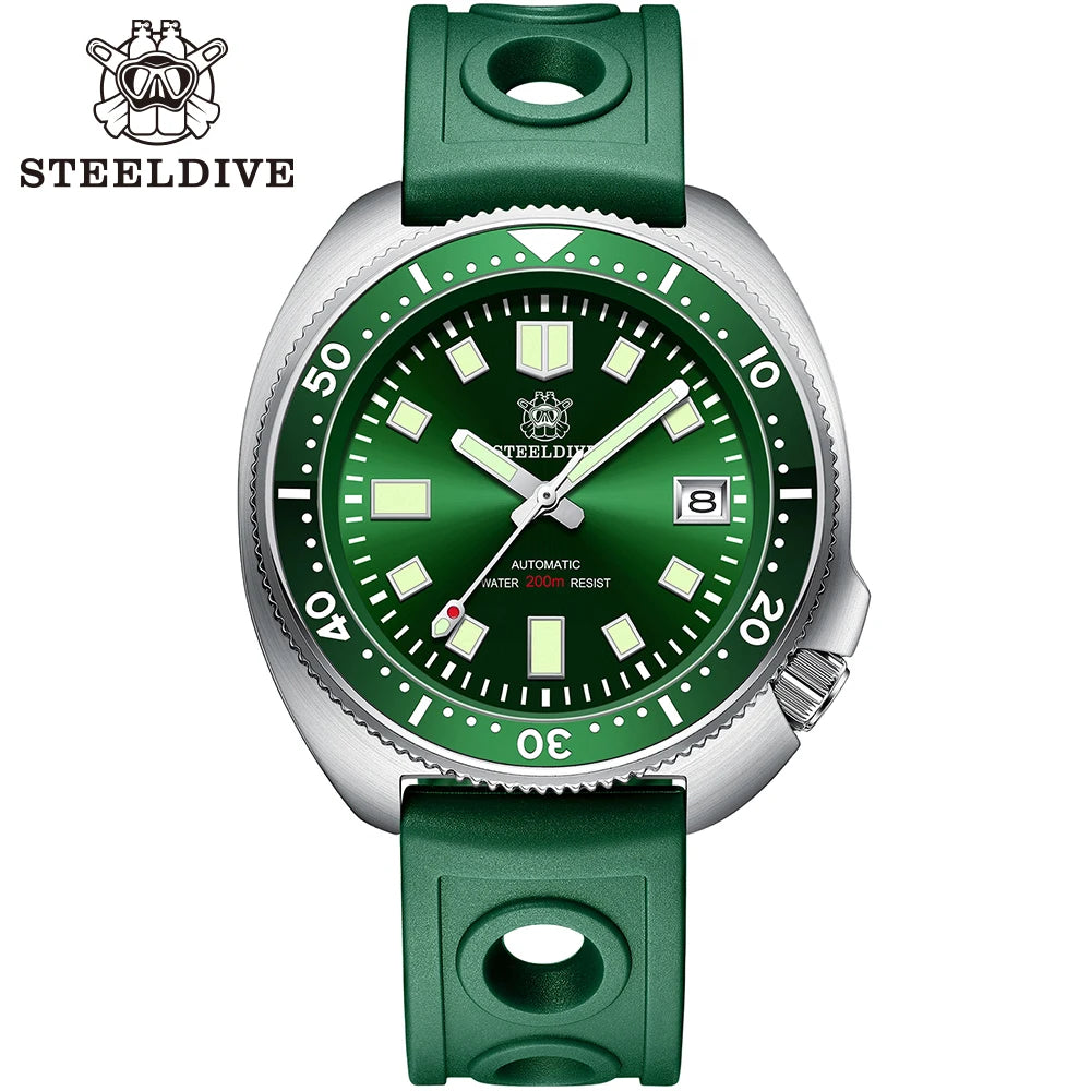 STEELDIVE SD1970 Green Rubber Strap Dive Watch – The Crew