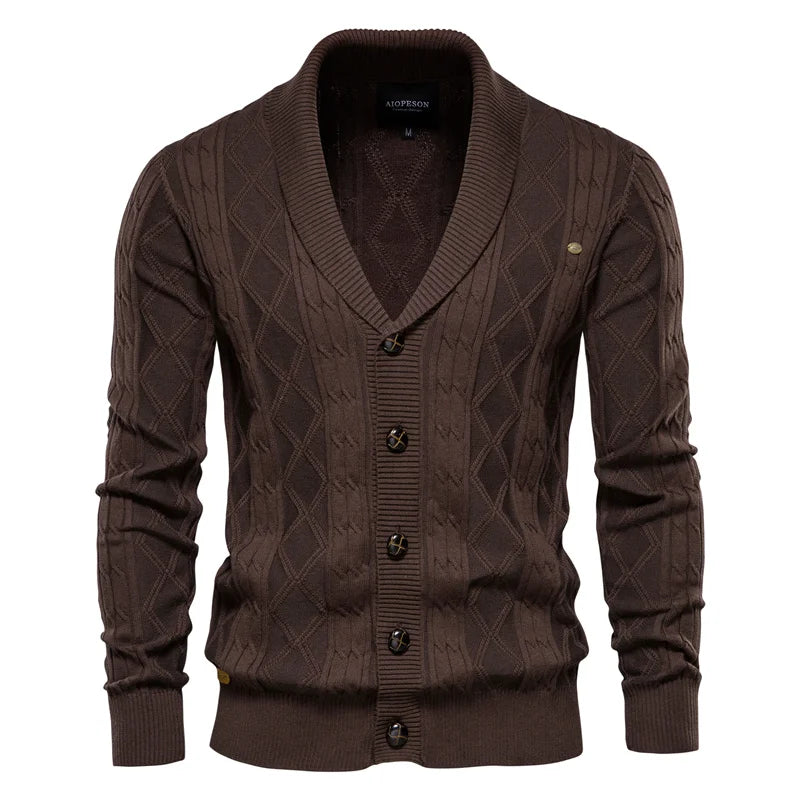 Men’s Dark Brown Diamond Knit Cotton Cardigan – The Crew