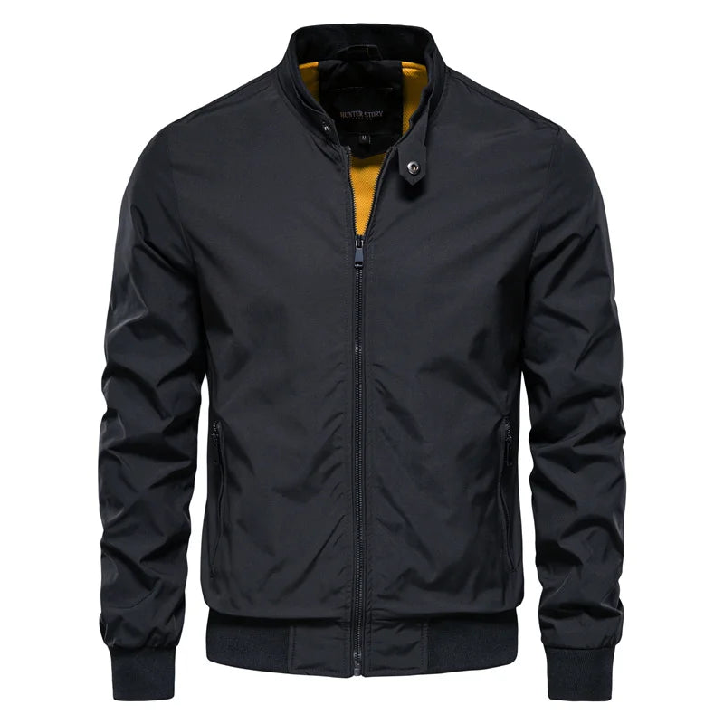 Black modern bomber jacket front view men – The Crew