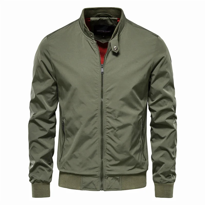 Olive green modern bomber jacket men front – The Crew