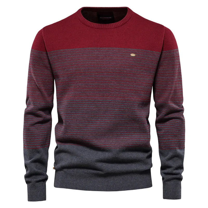 Men’s Burgundy Striped Panel Winter Sweater – The Crew