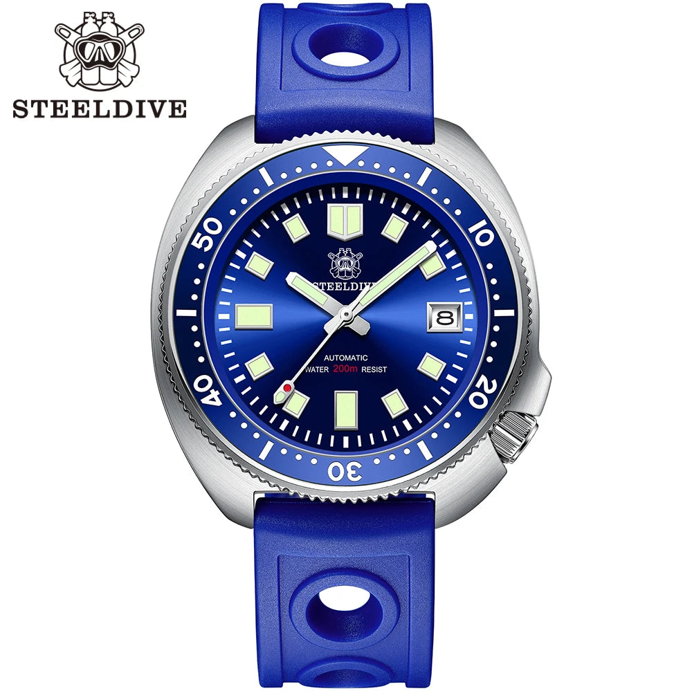 STEELDIVE SD1970 Blue Rubber Strap Dive Watch – The Crew