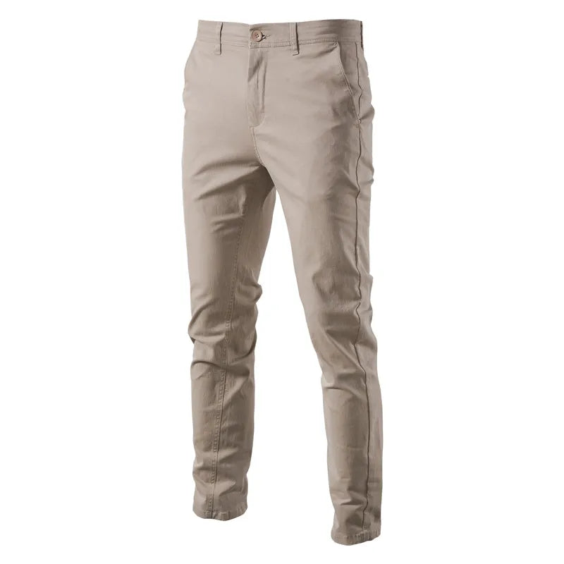 Men’s Beige Slim Fit Cotton Pants Back View – The Crew