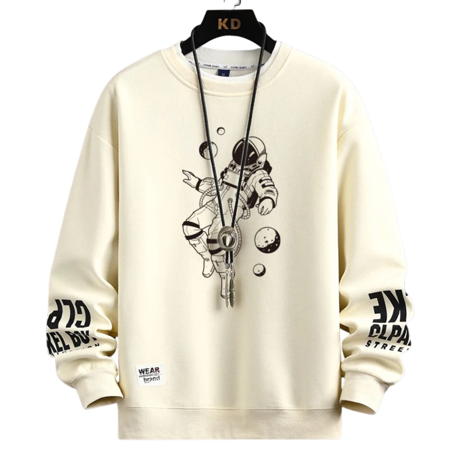 Men’s Moon Print Sweatshirt Beige Front View – The Crew