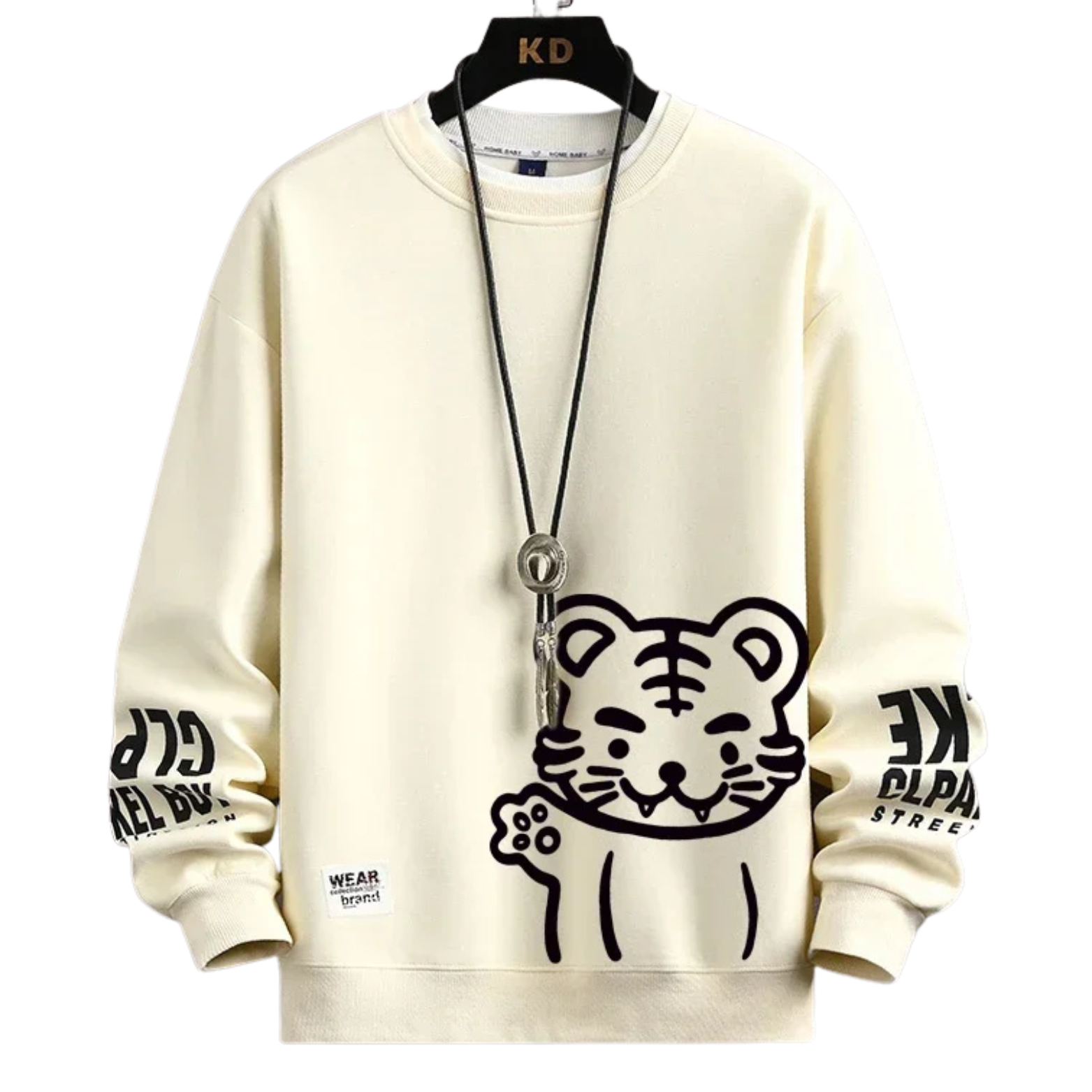 Men’s Japanese Tiger Sweatshirt Beige Front View – The Crew