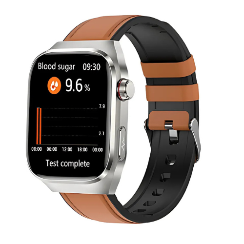 ECG Smartwatch brown Leather Band Front View – The Crew