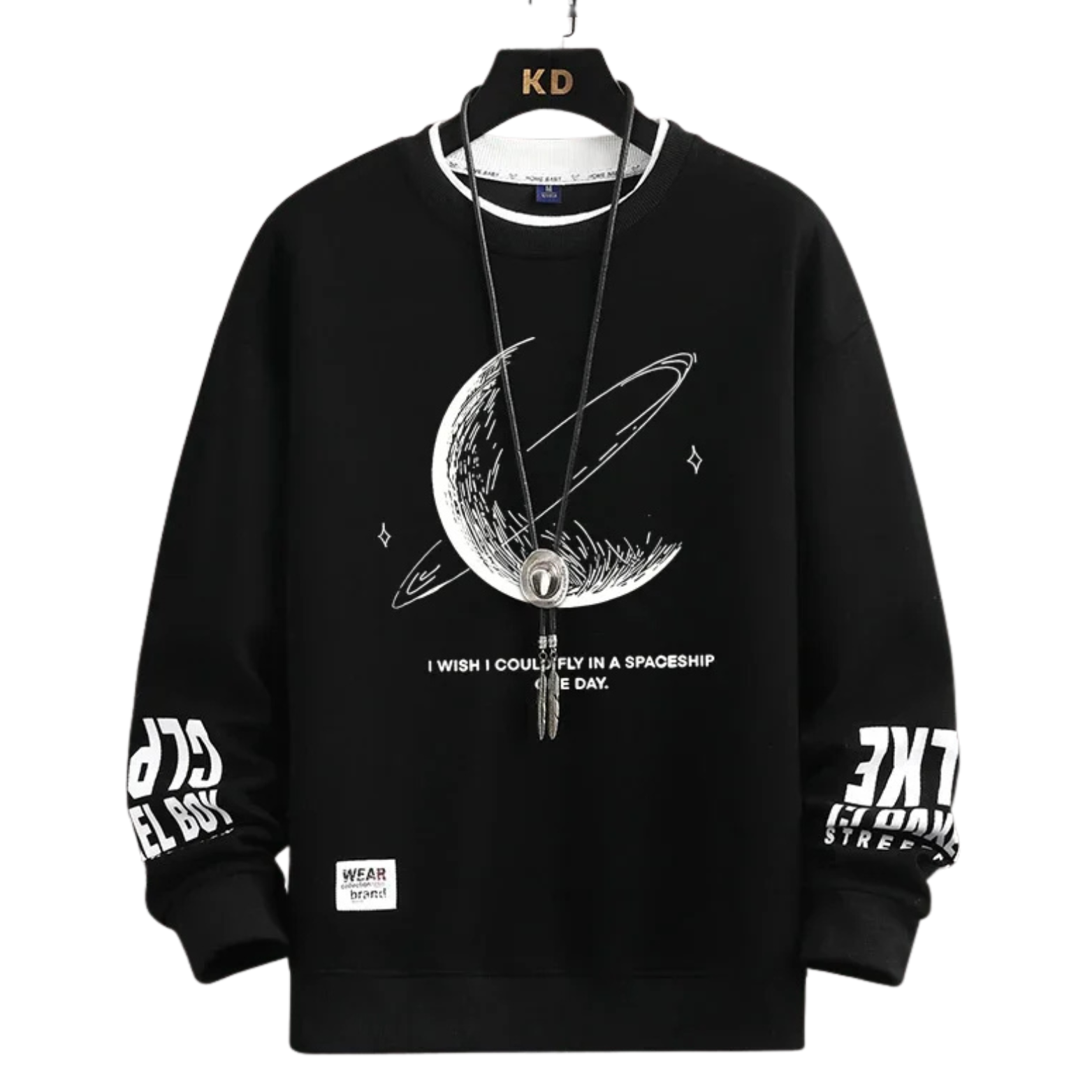 Men’s Moon Print Sweatshirt Black Front View – The Crew